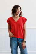Solid Cap Sleeve Top in Red