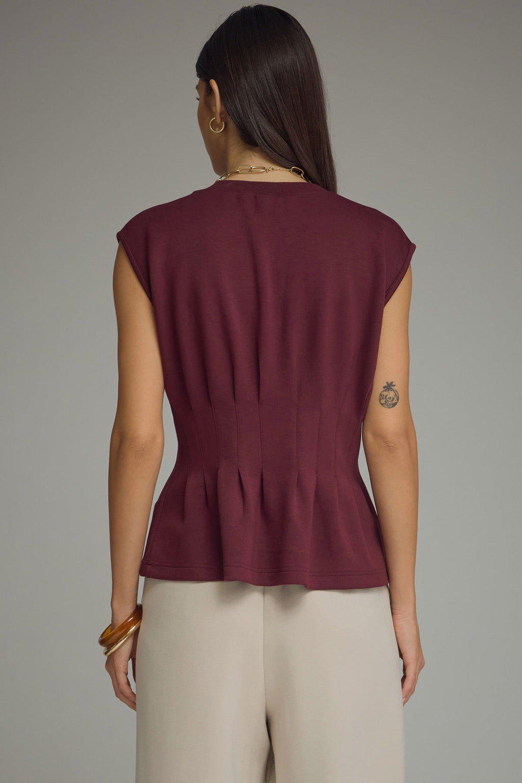 Corset Detail Cap Sleeve Top in Burgundy