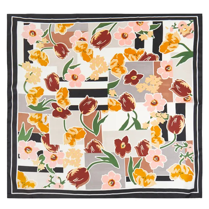 Floral Geometric Pattern Bandana Scarf in Black