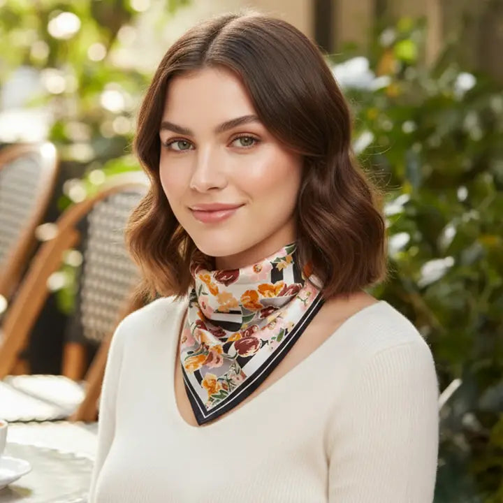 Floral Geometric Pattern Bandana Scarf in Black