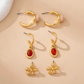 Gold Floral & Gem Drop Hoop Trio Earring Set