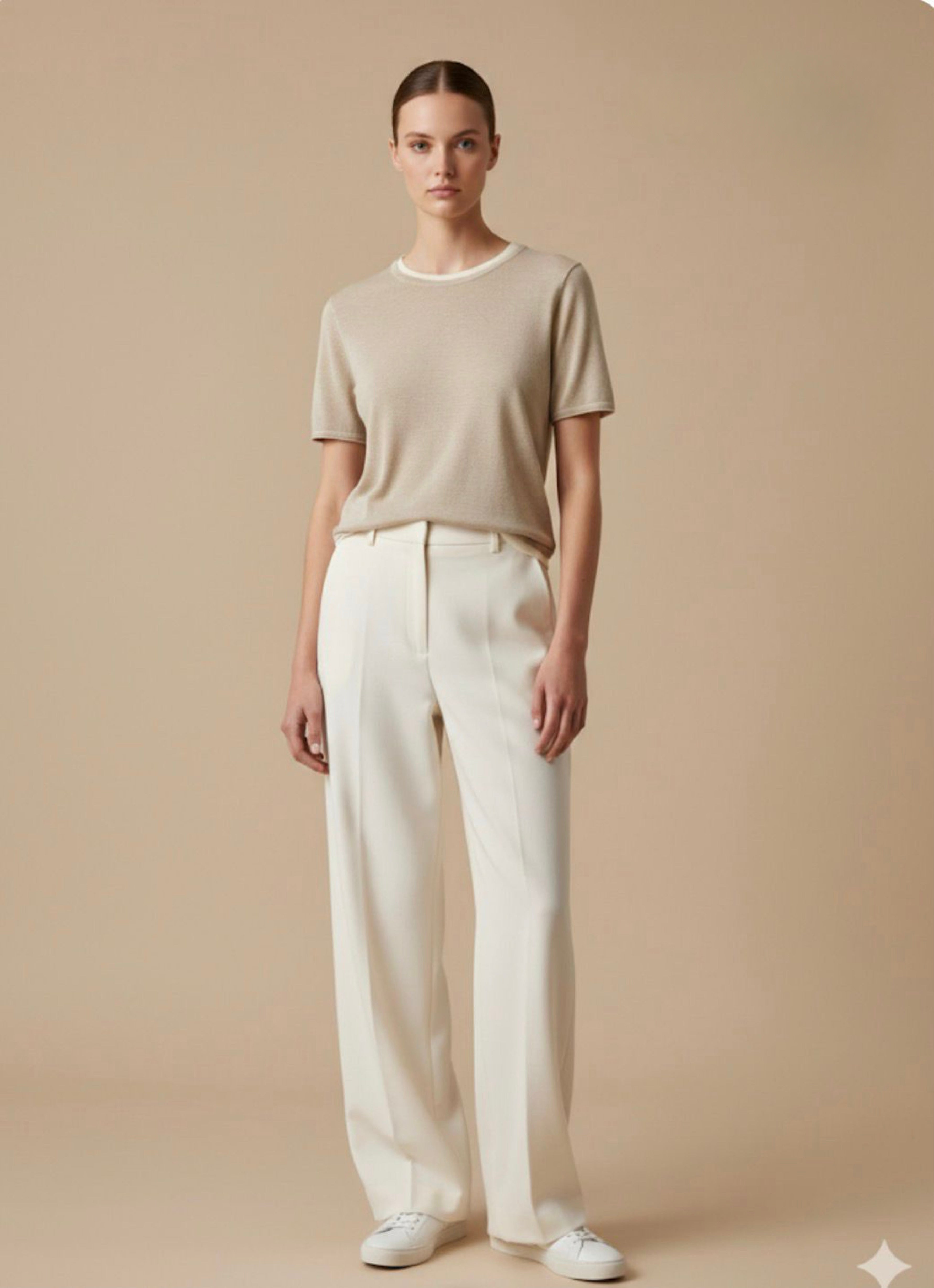 Contrast Neck Knit Top in Taupe