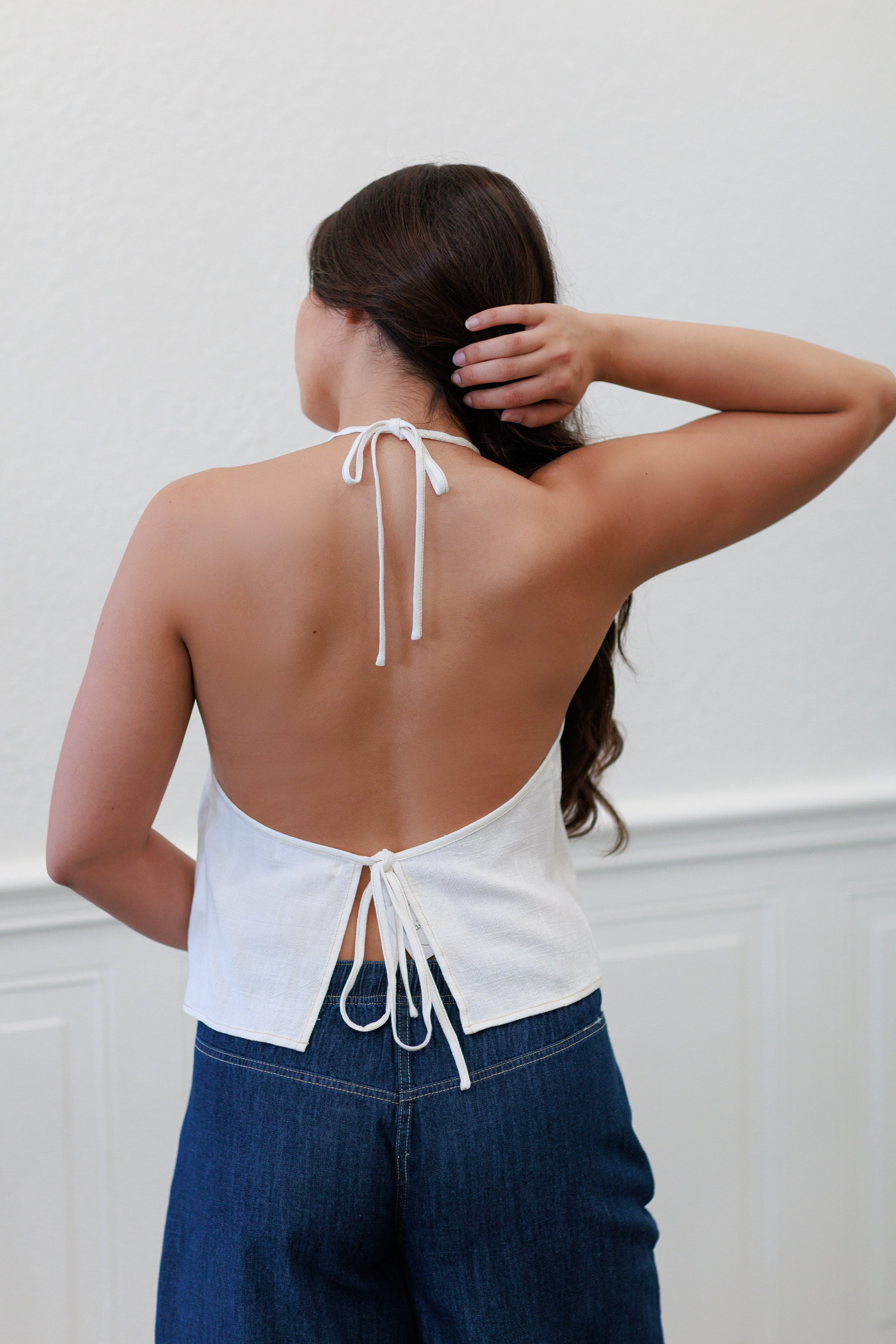 Soft Linen Halter Top in Off White
