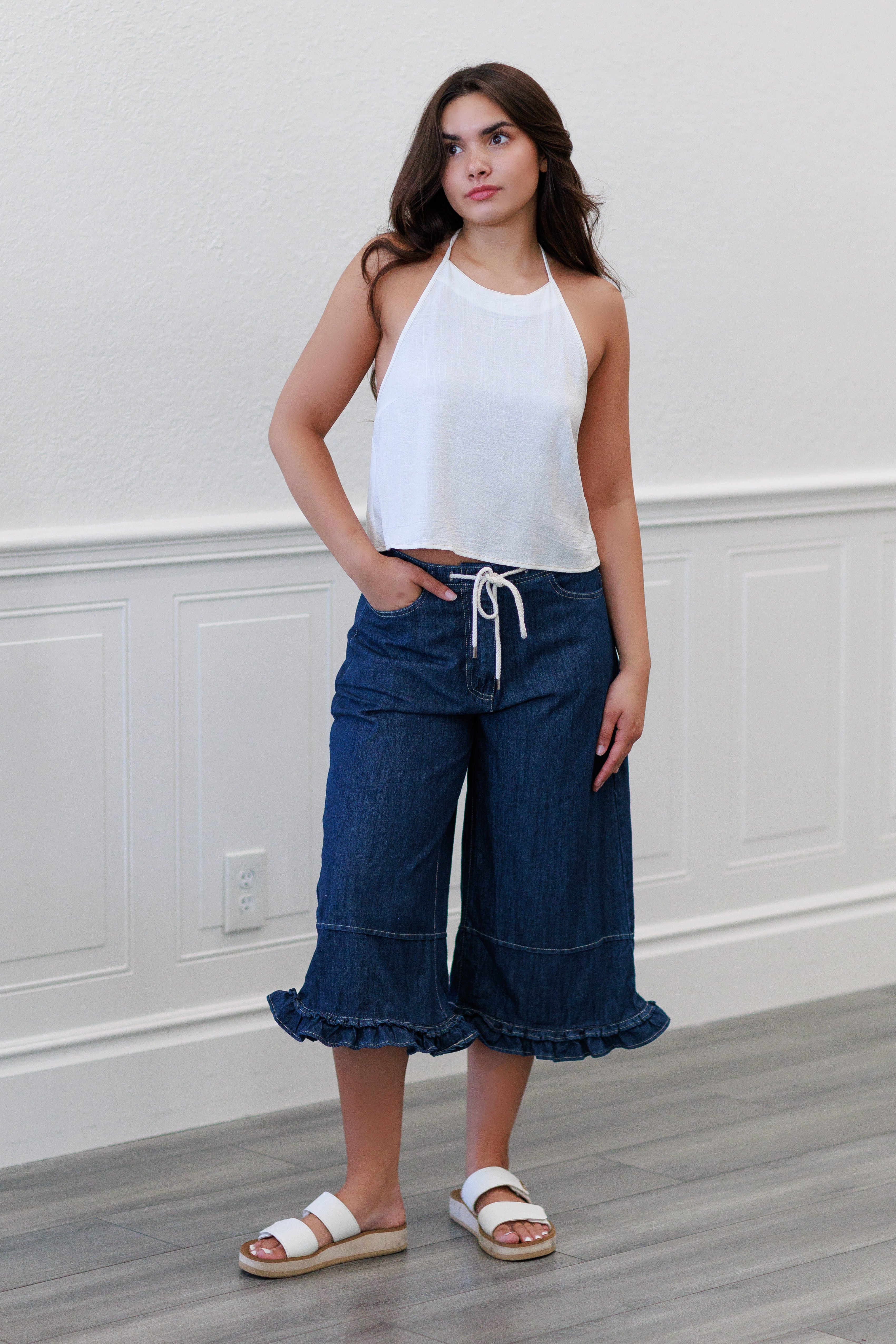 Soft Linen Halter Top in Off White