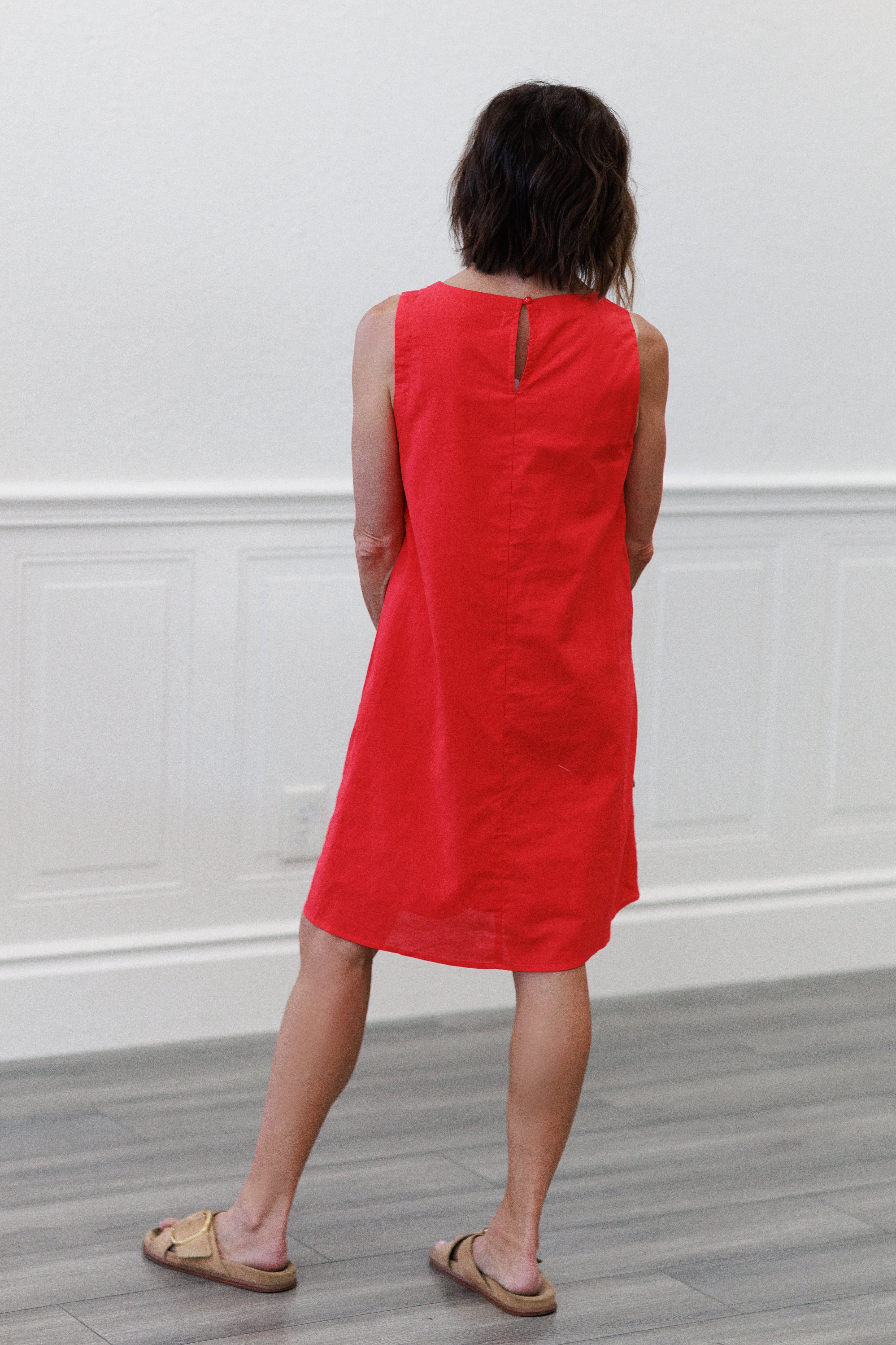 4th of July Side Button Detail Mini Shift Dress in Red