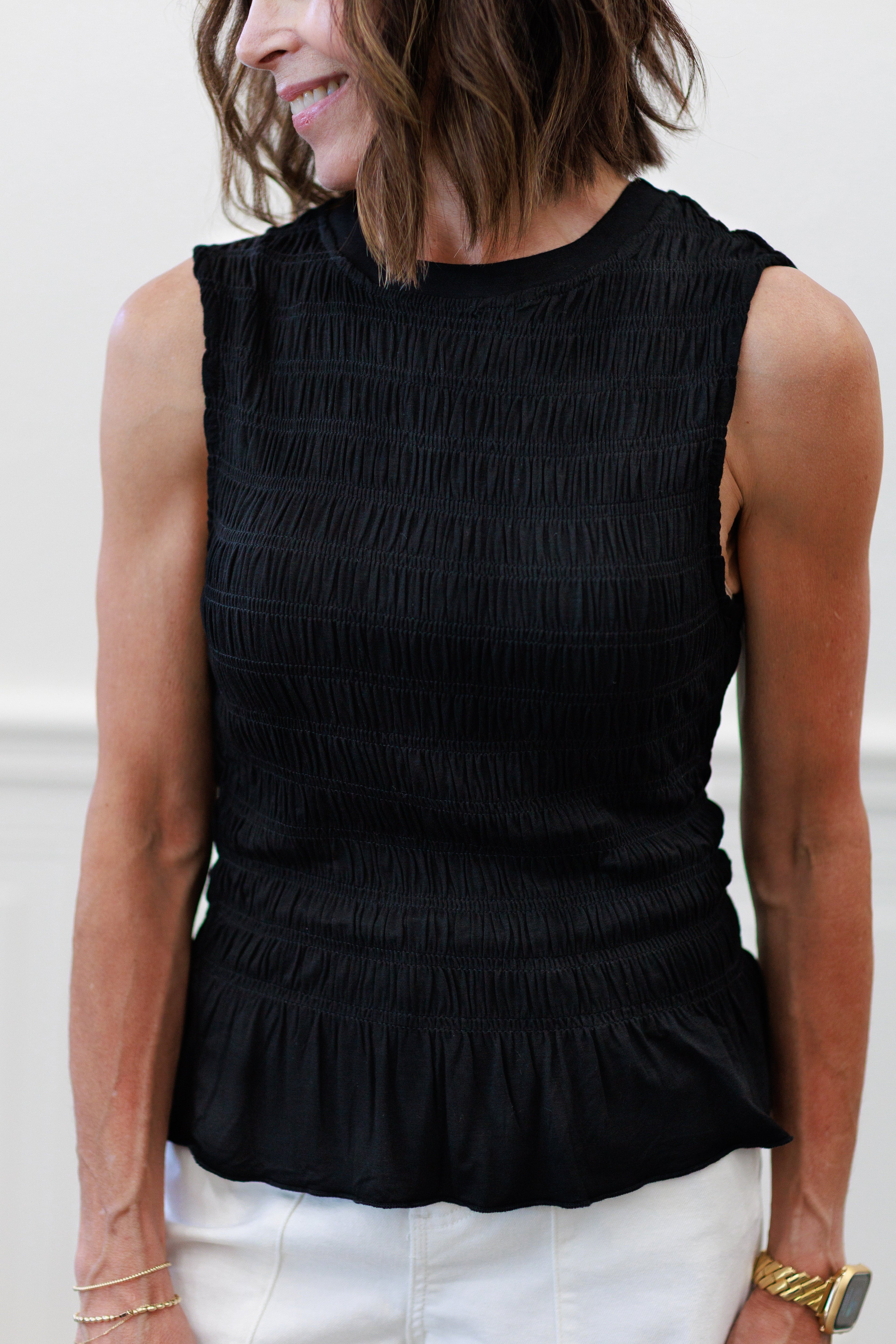 Smocked Ruffle Hem Sleeveless Top