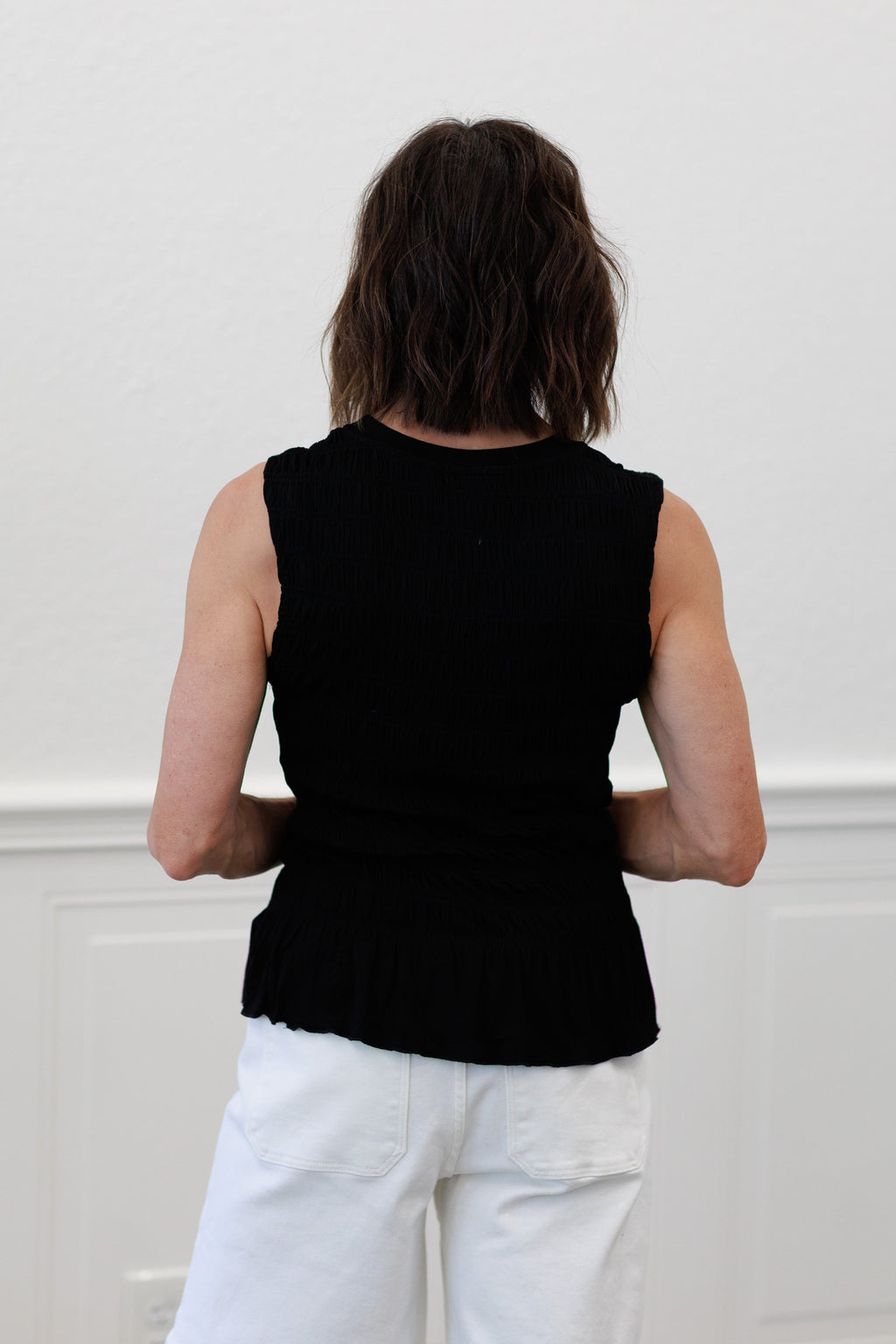 Smocked Ruffle Hem Sleeveless Top