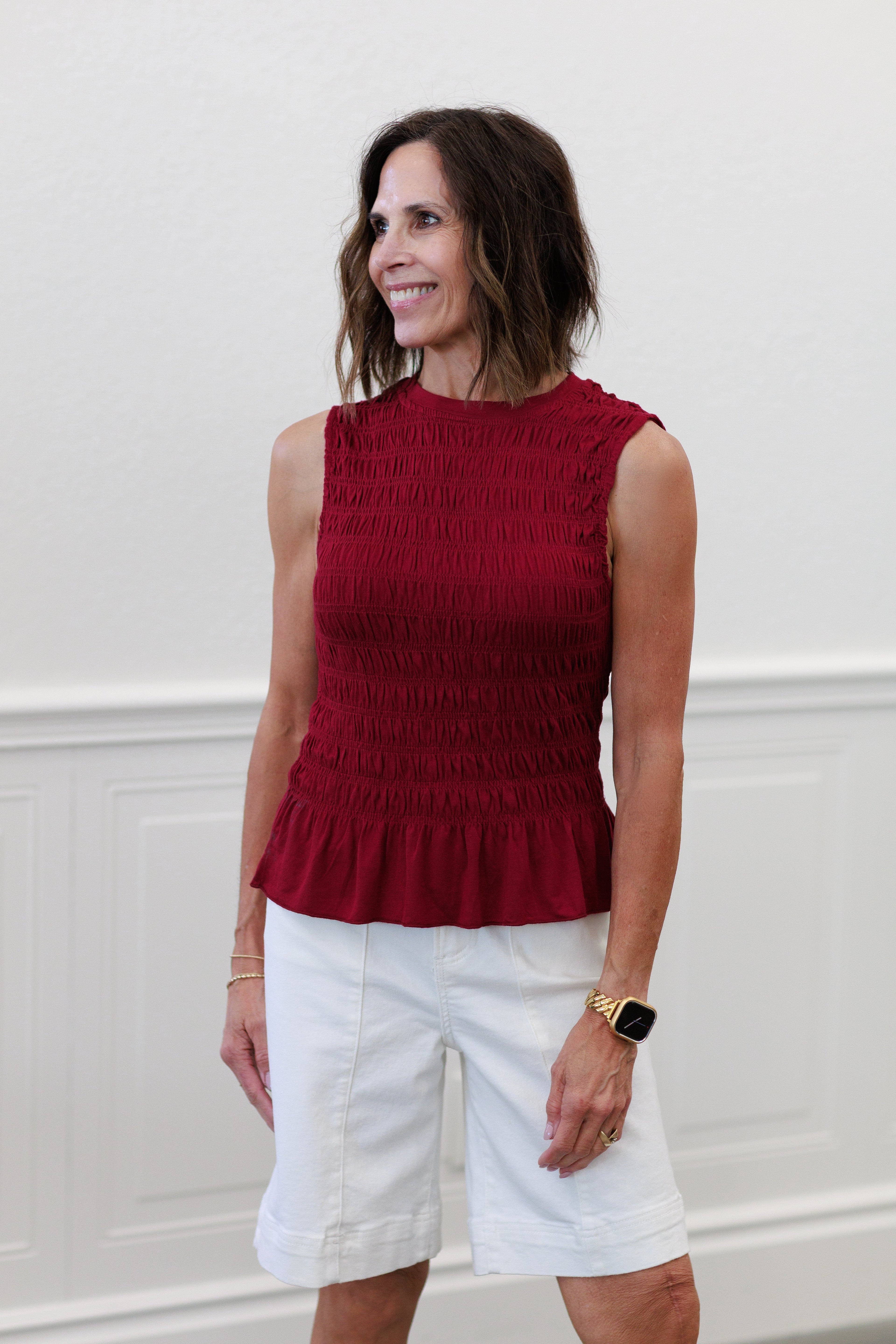 Smocked Ruffle Hem Sleeveless Top