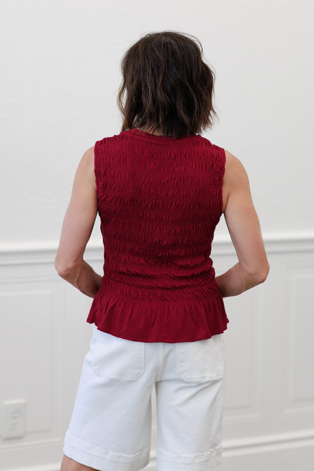 Smocked Ruffle Hem Sleeveless Top