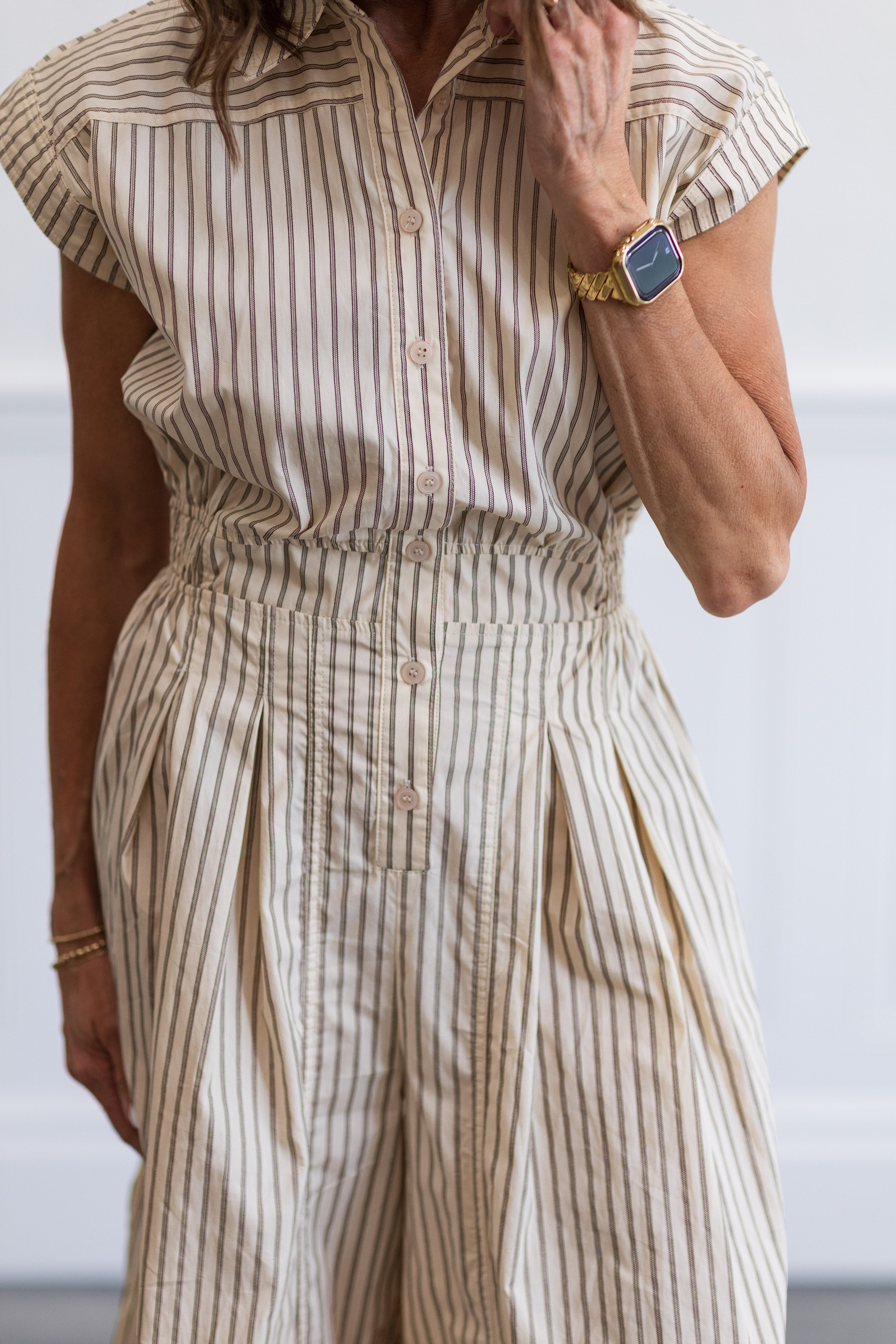 Sleeveless Wide Leg Stripe Jumpsuit