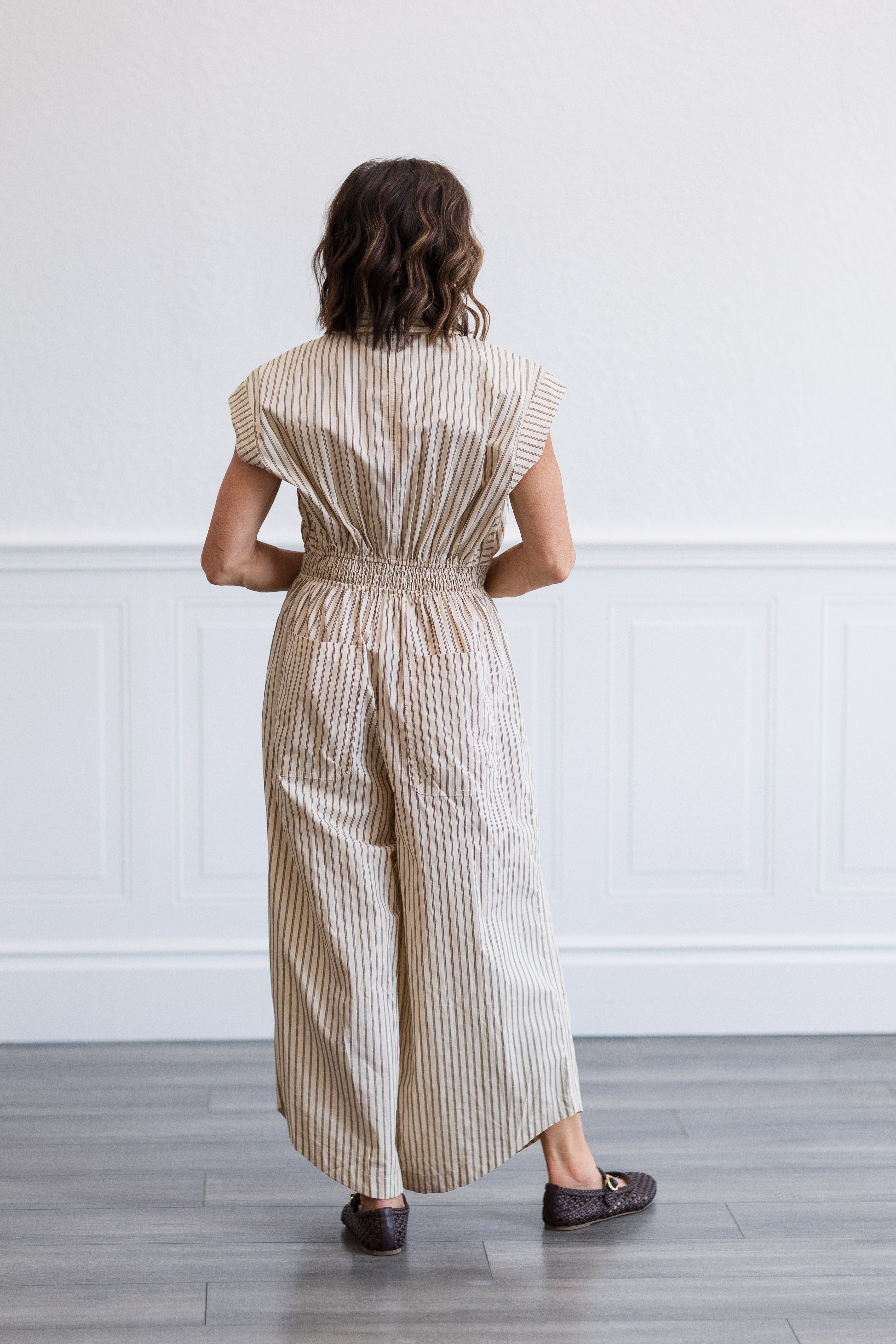 Sleeveless Wide Leg Stripe Jumpsuit