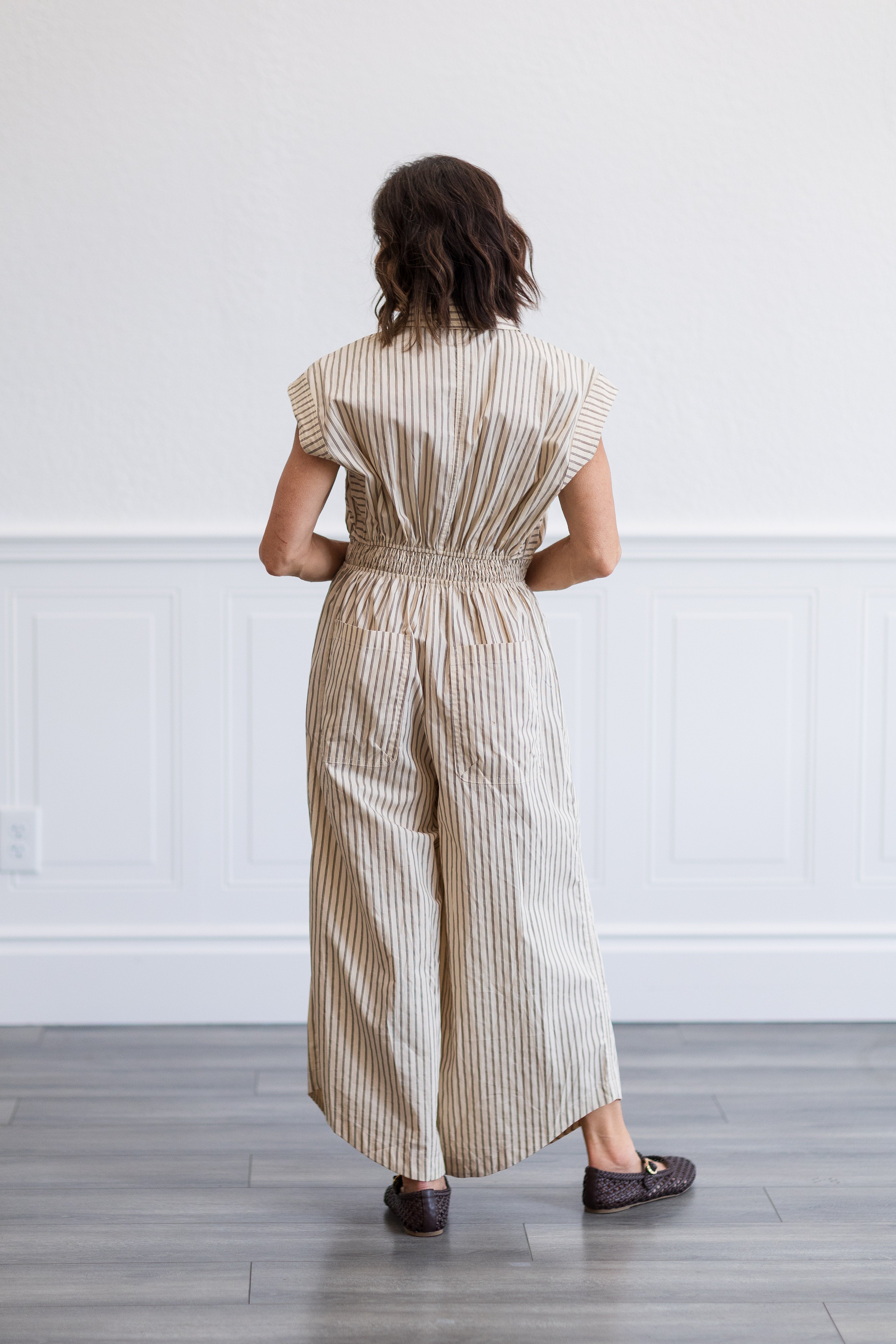 Sleeveless Wide Leg Stripe Jumpsuit