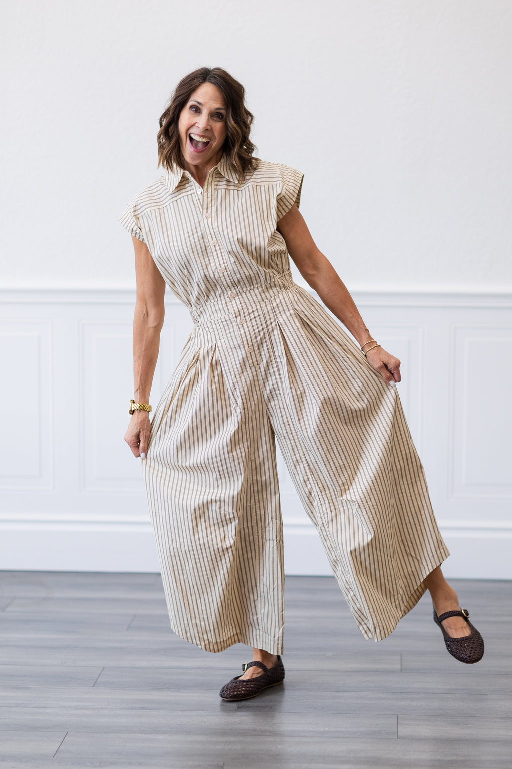 Sleeveless Wide Leg Stripe Jumpsuit