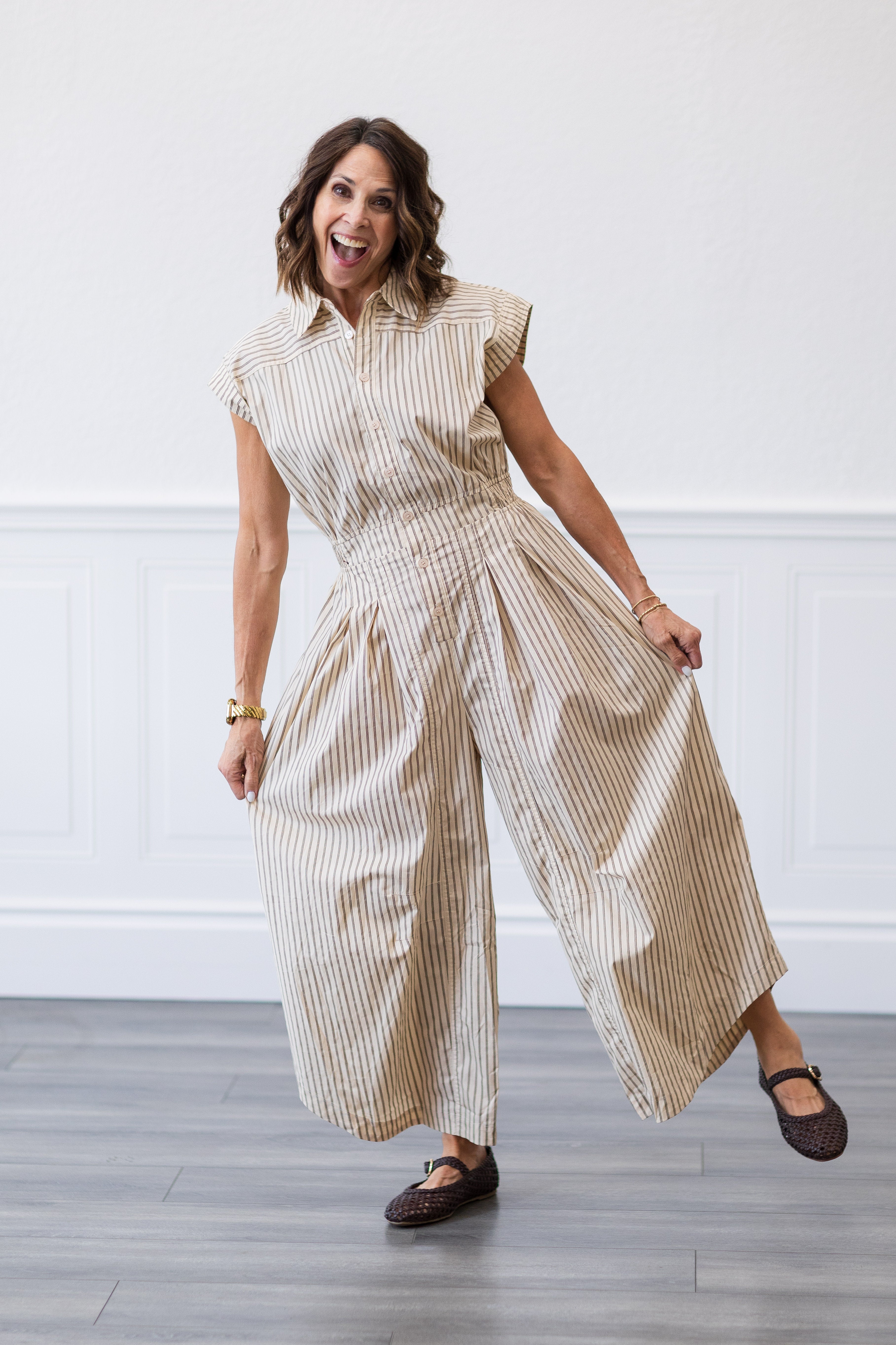 Sleeveless Wide Leg Stripe Jumpsuit