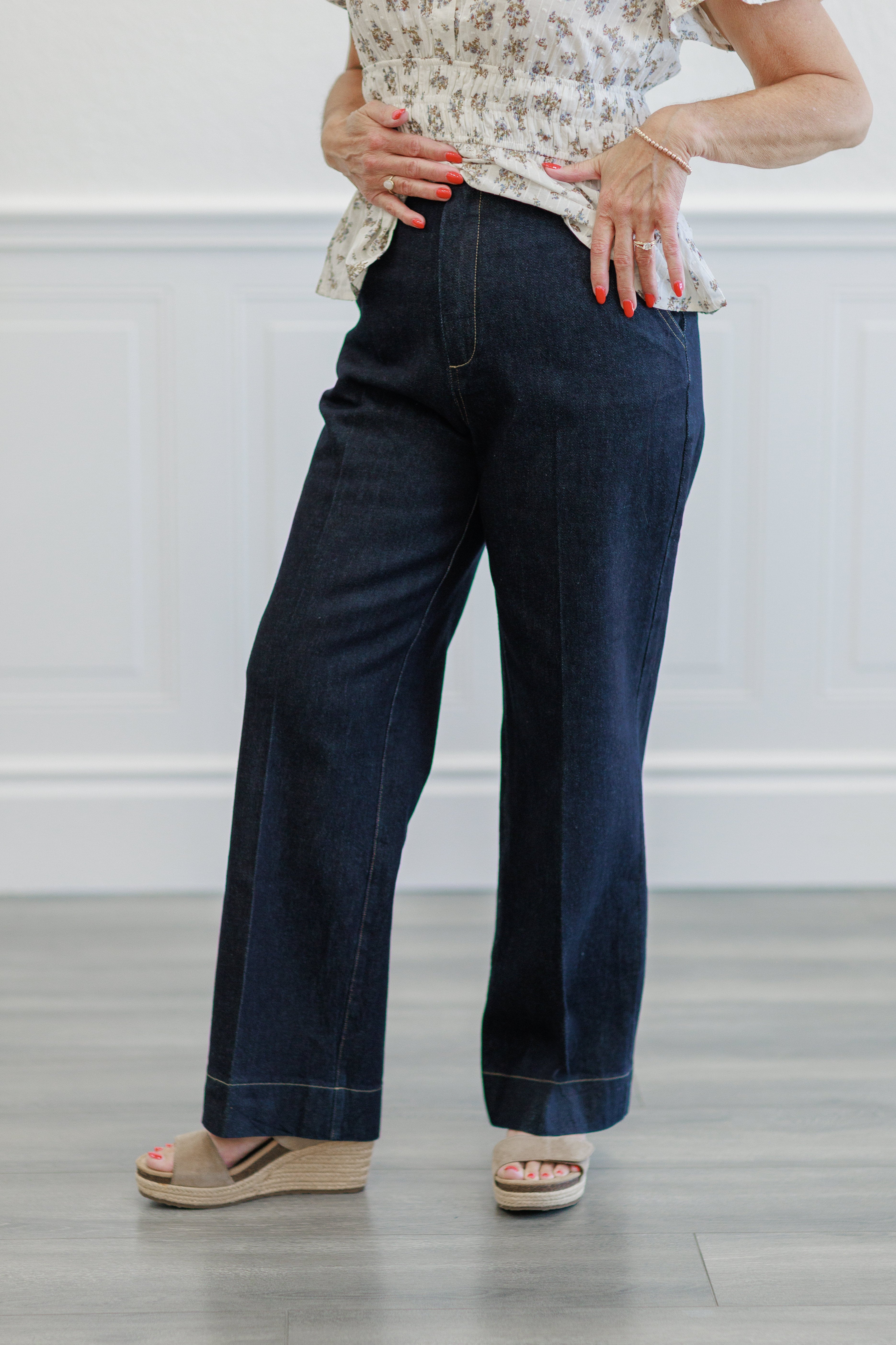 Dark Wash High Rise Wide Leg Trouser Jeans