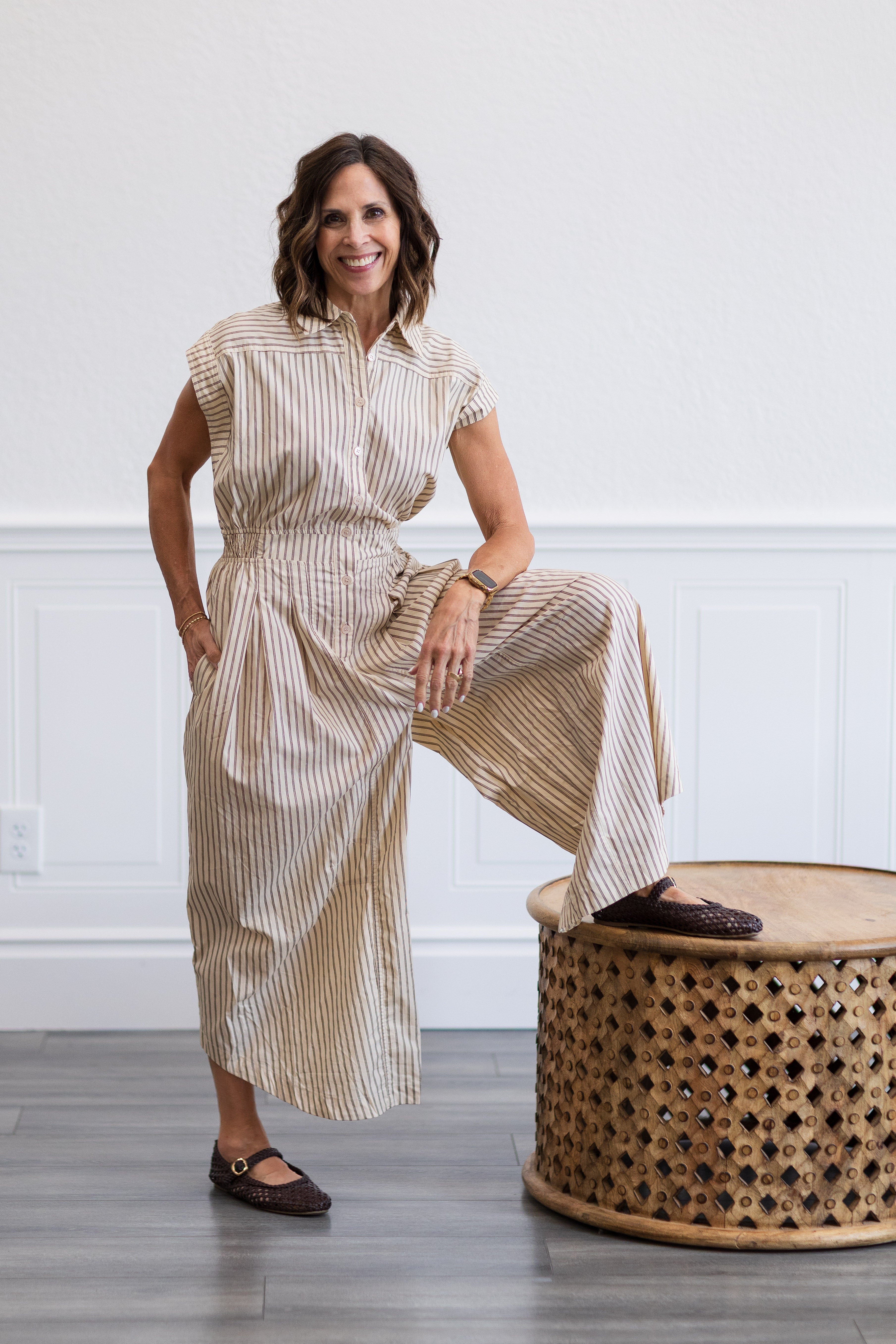 Sleeveless Wide Leg Stripe Jumpsuit