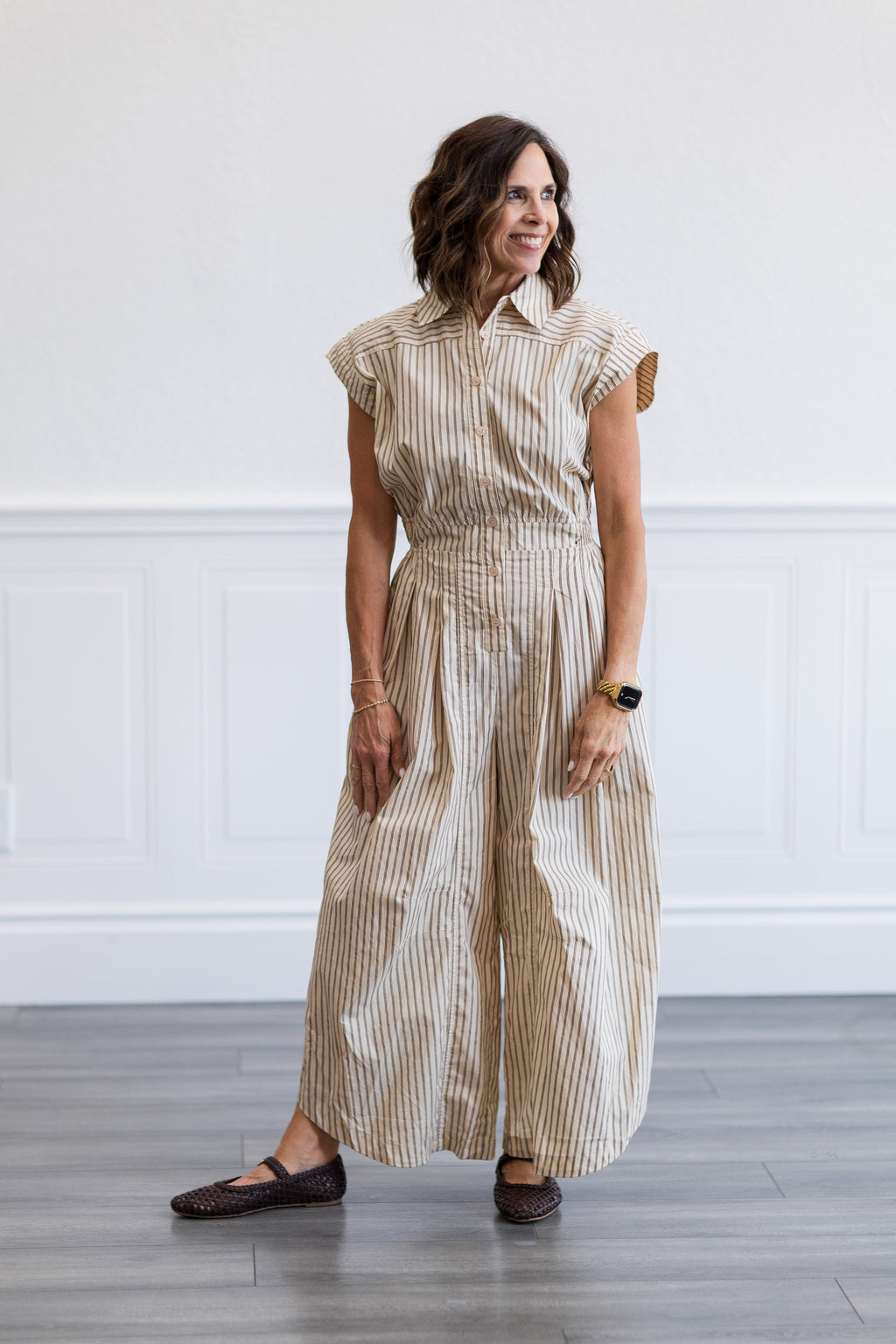 Sleeveless Wide Leg Stripe Jumpsuit