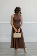 Ruched Side Drop Waist Maxi Dress in Chocolate