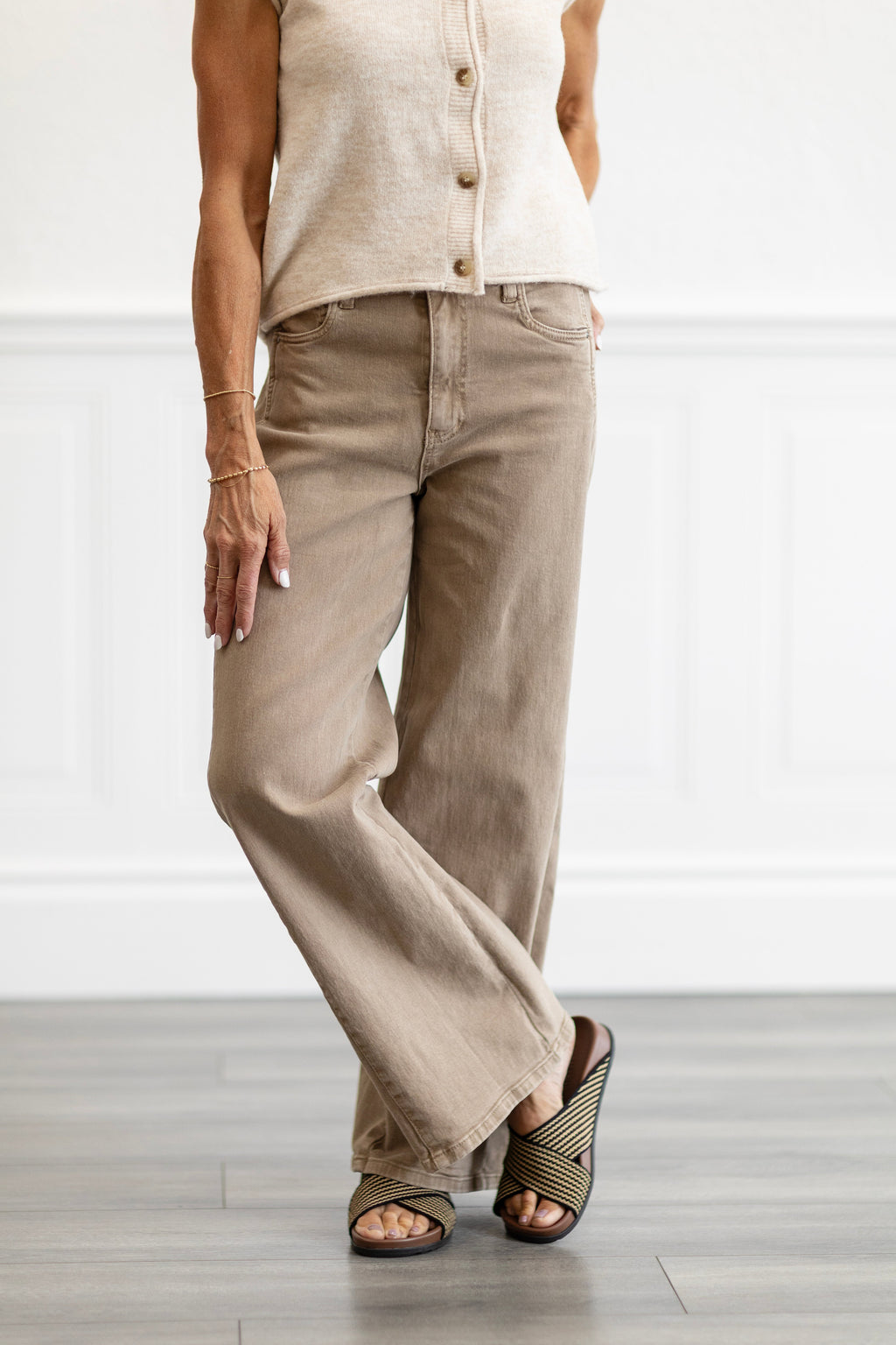 Meg High Rise Wide Leg in Milk Tea