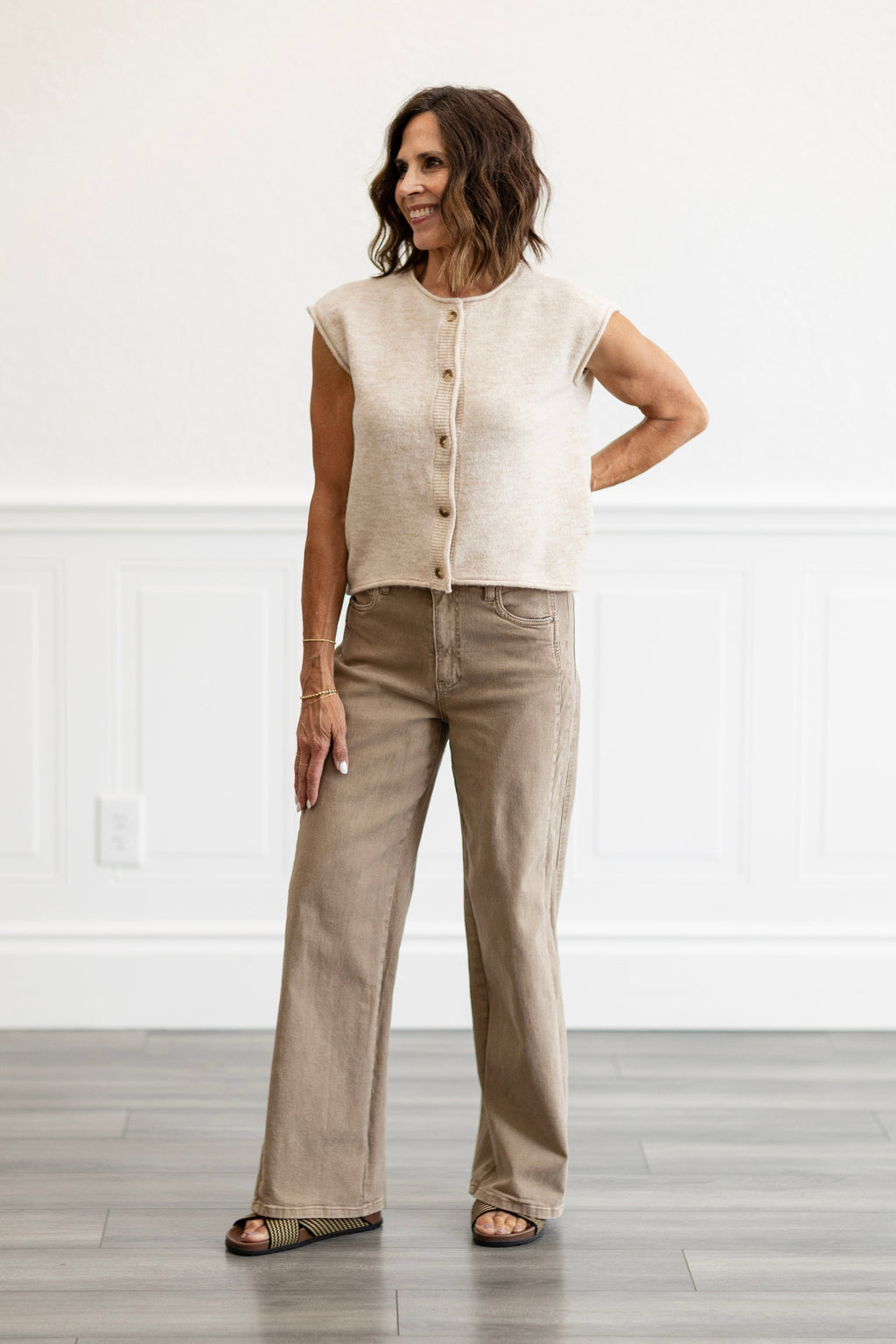 Meg High Rise Wide Leg in Milk Tea