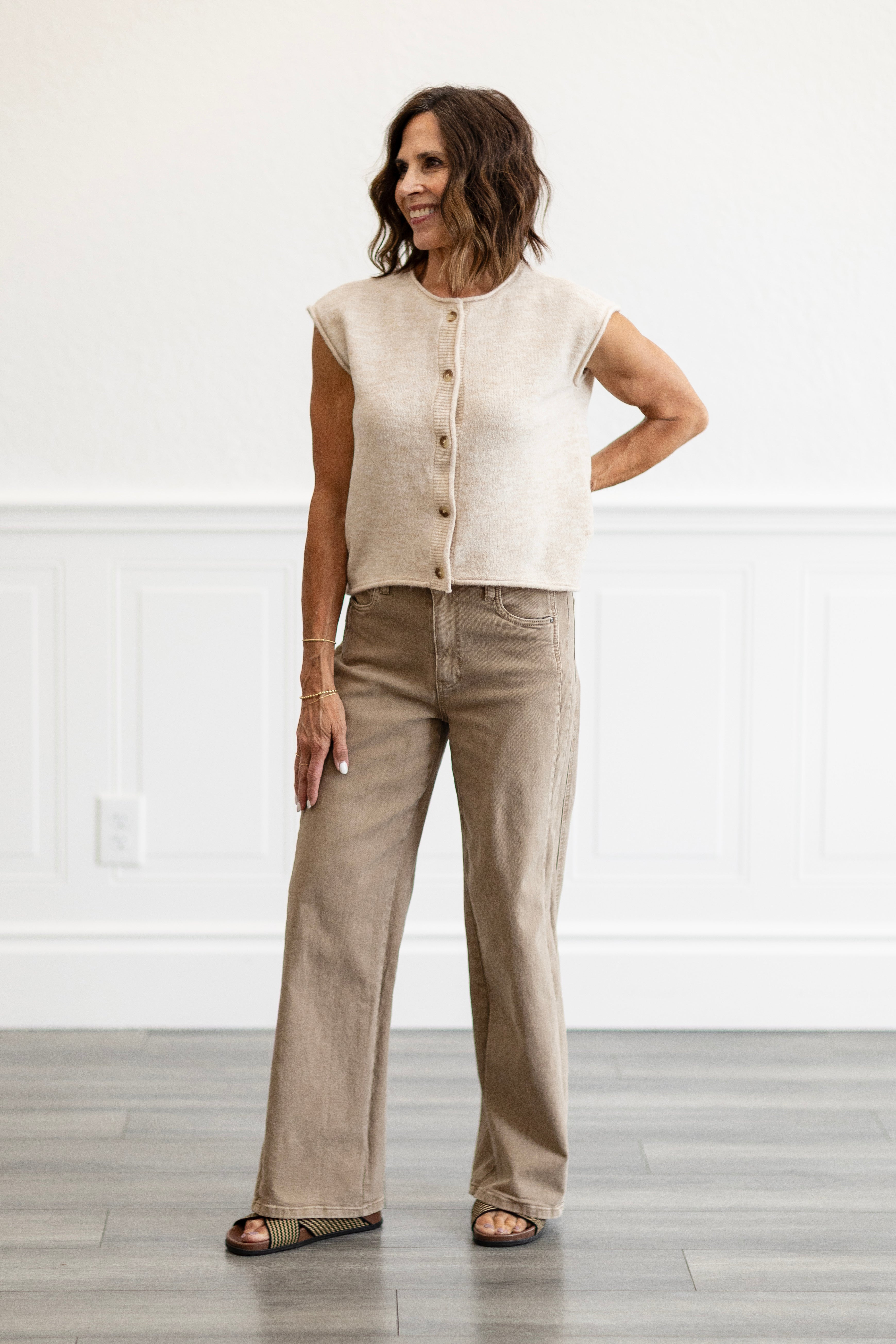Meg High Rise Wide Leg in Milk Tea