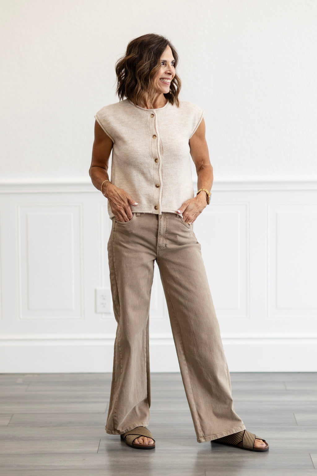 Meg High Rise Wide Leg in Milk Tea