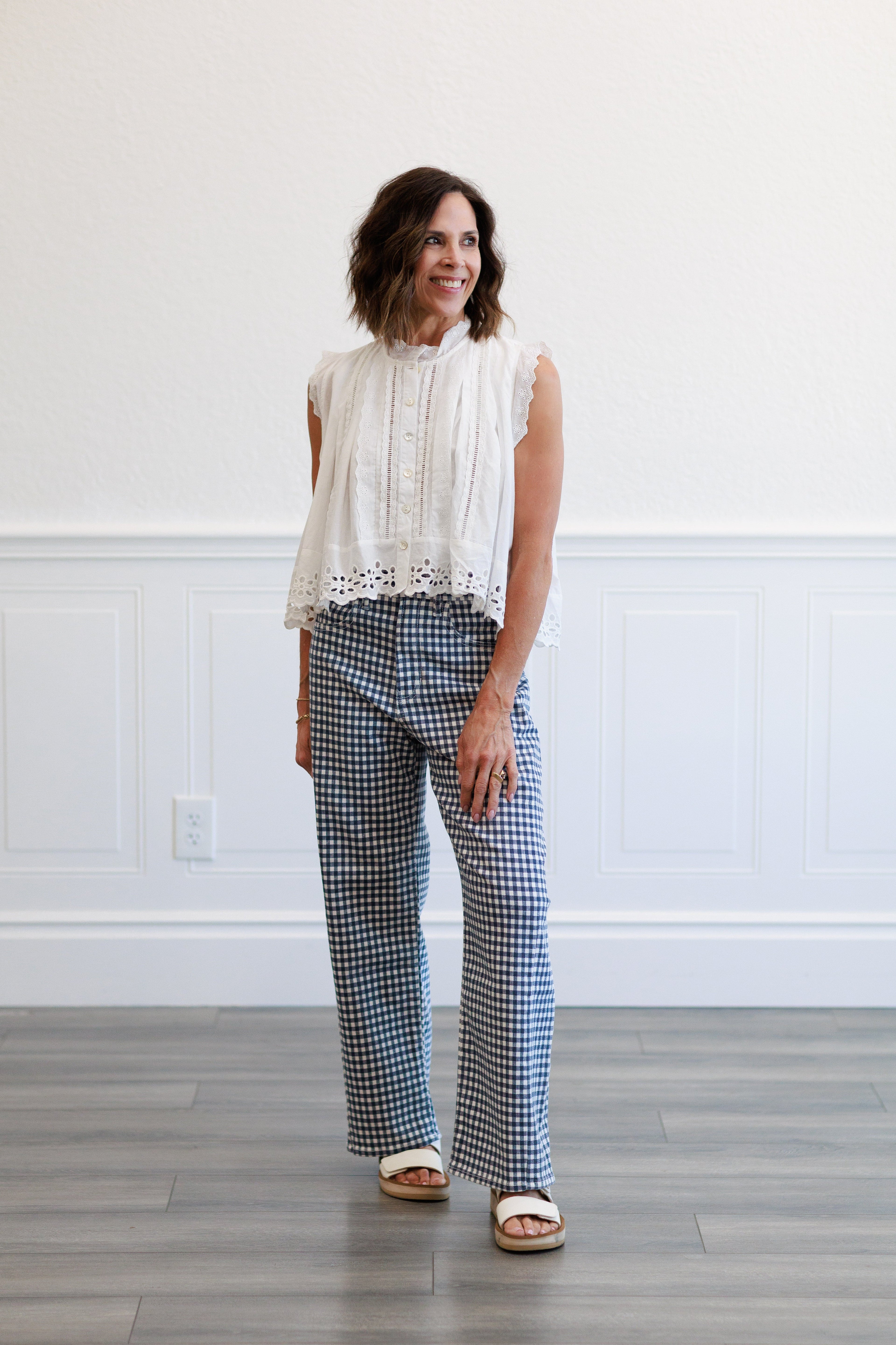 Barrel Jean Twist in Navy Gingham