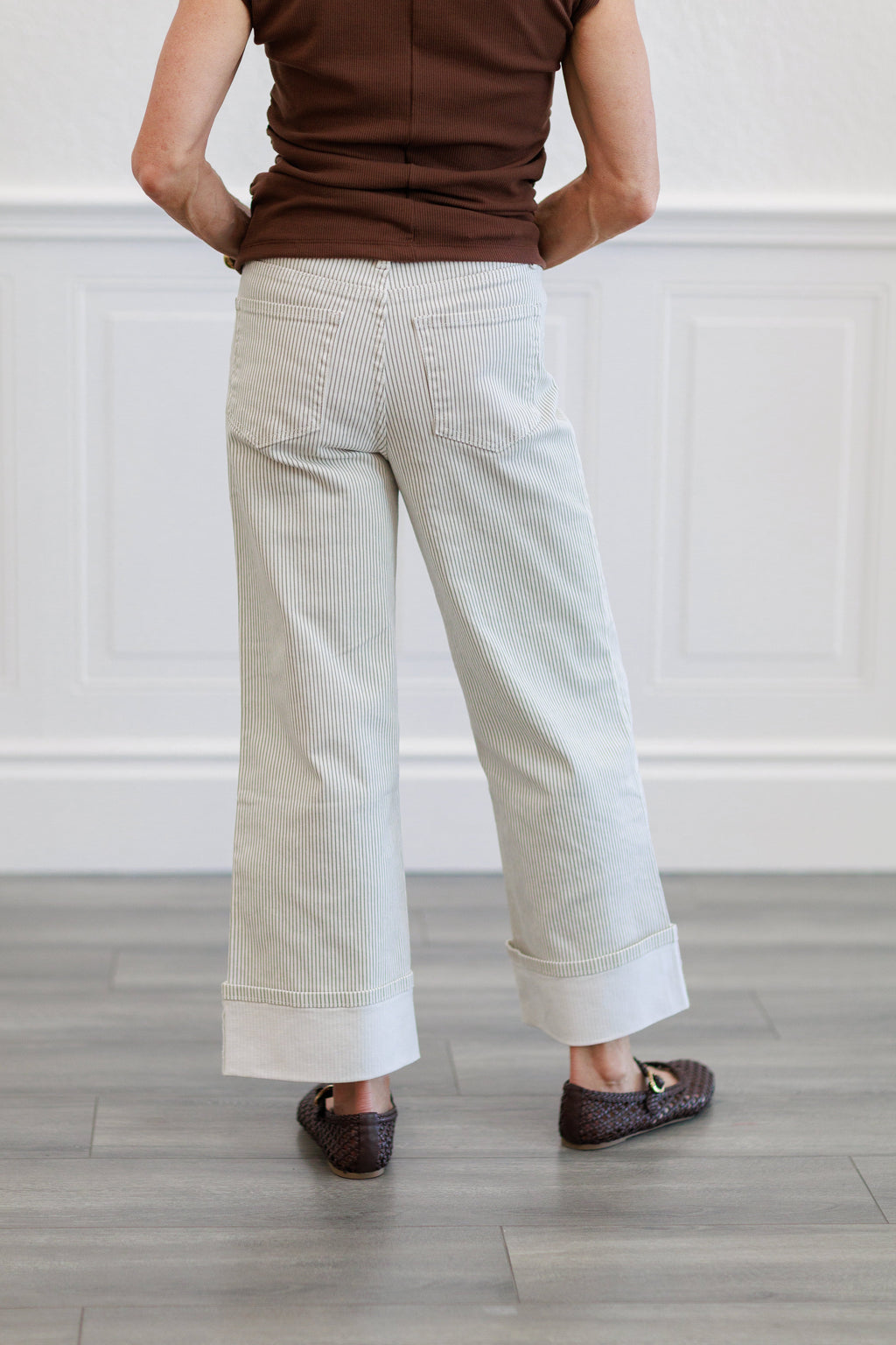 Pinstripe Wide Leg Cuffed Pants