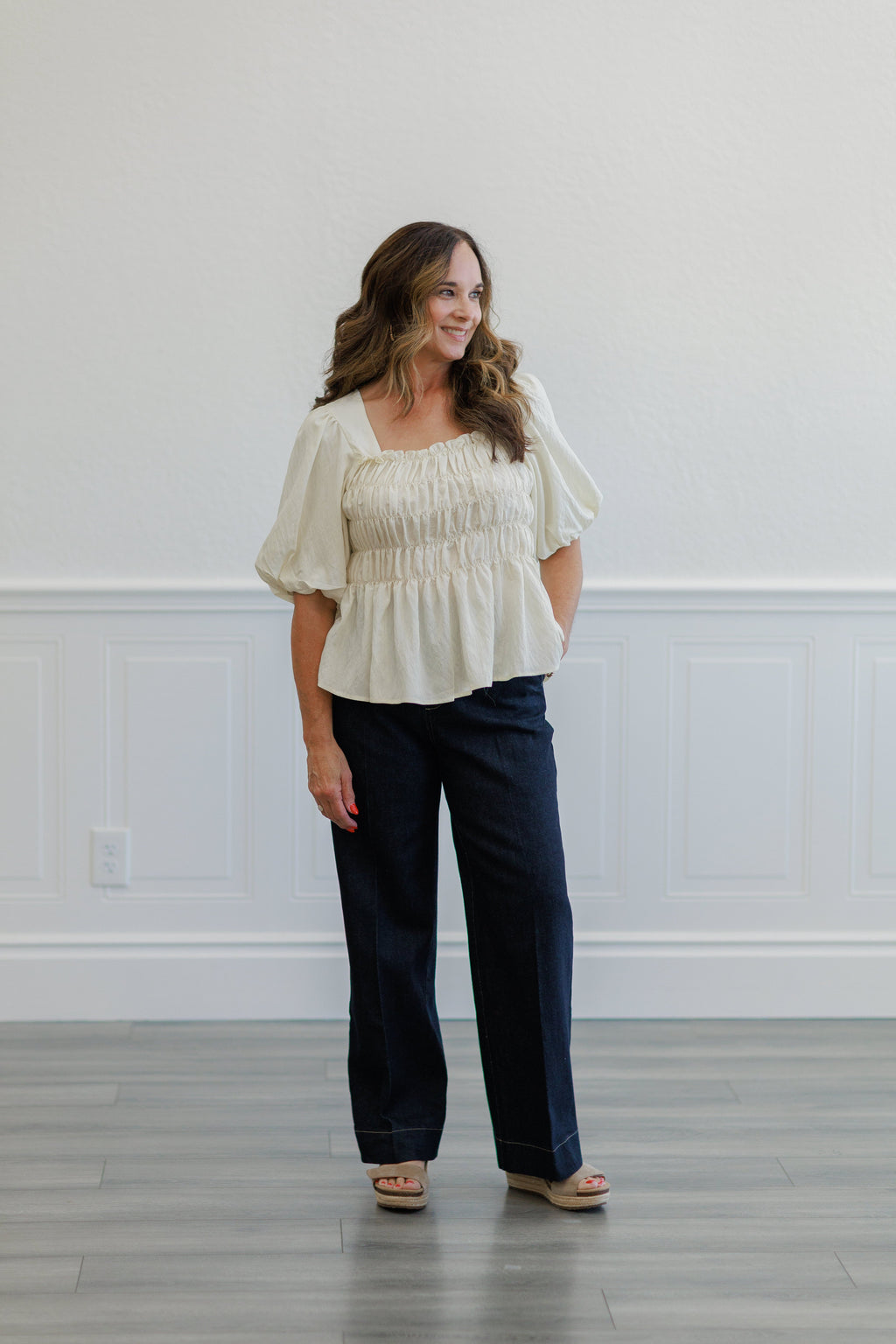 Puff Sleeve Smocked Bodice Top