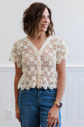 Diamond Crochet Button Front Crop Top