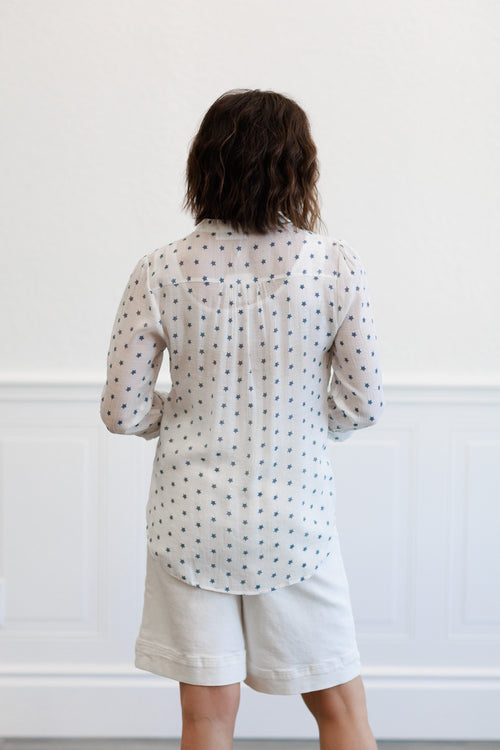 Button Front Tissue Faille Roll Tab Blouse