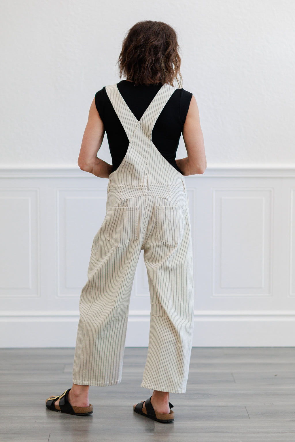 Oatmeal Pinstripe Wide Leg Overalls