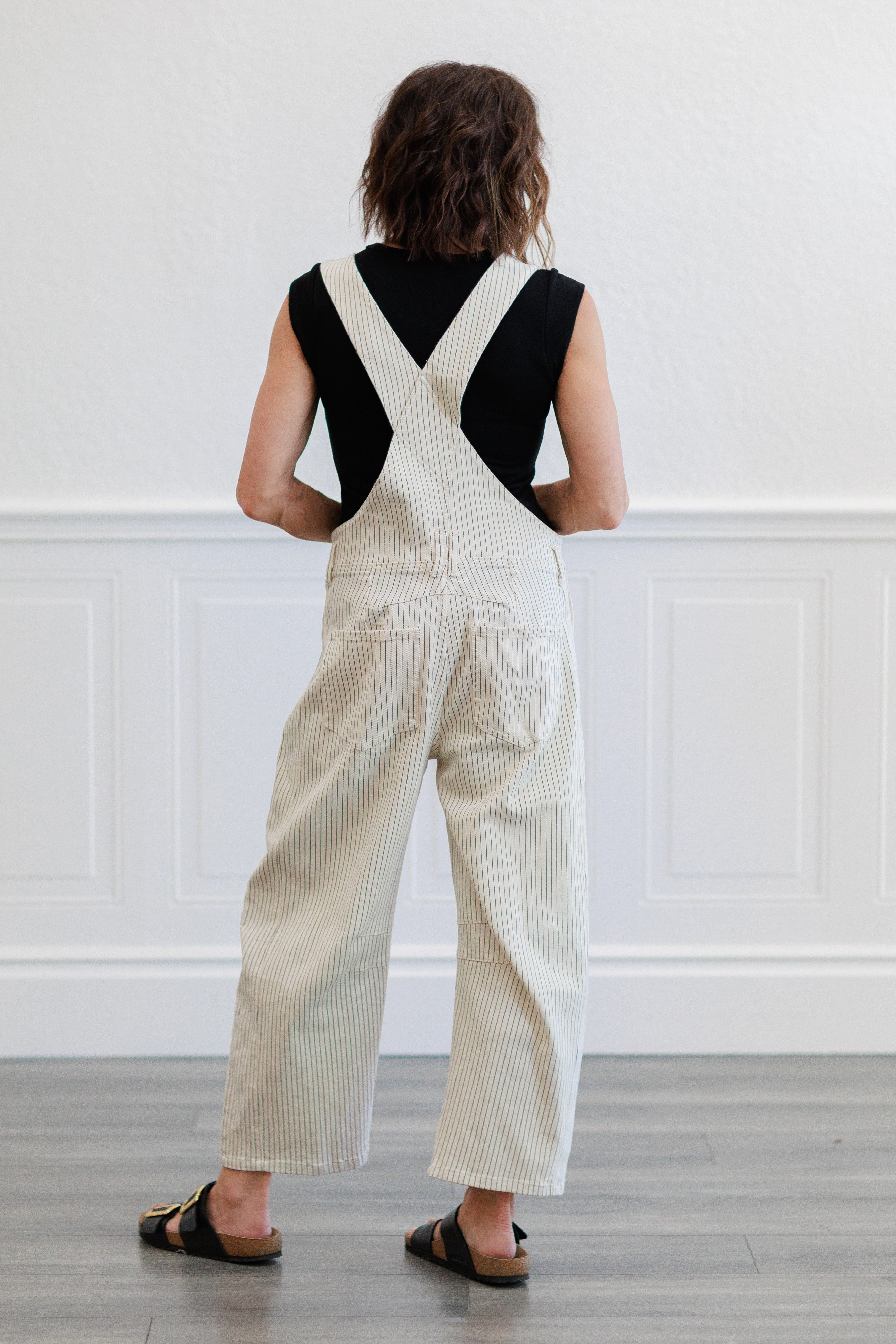 Oatmeal Pinstripe Wide Leg Overalls