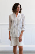 Button Front Tissue Faille Roll Tab Blouse