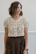 Floral Crochet Button Front Short Sleeve Top