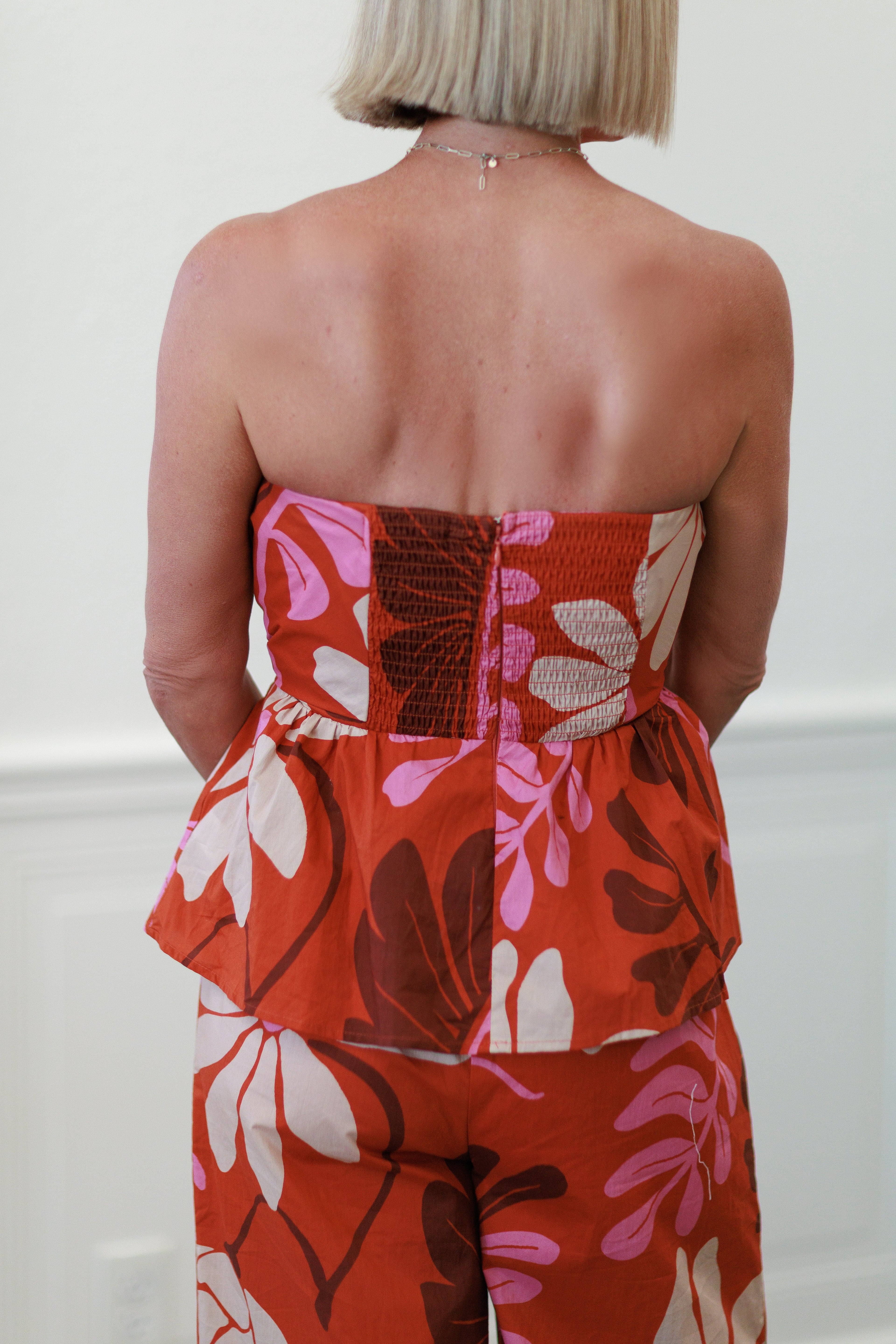 Botanical Strapless Top in Rust