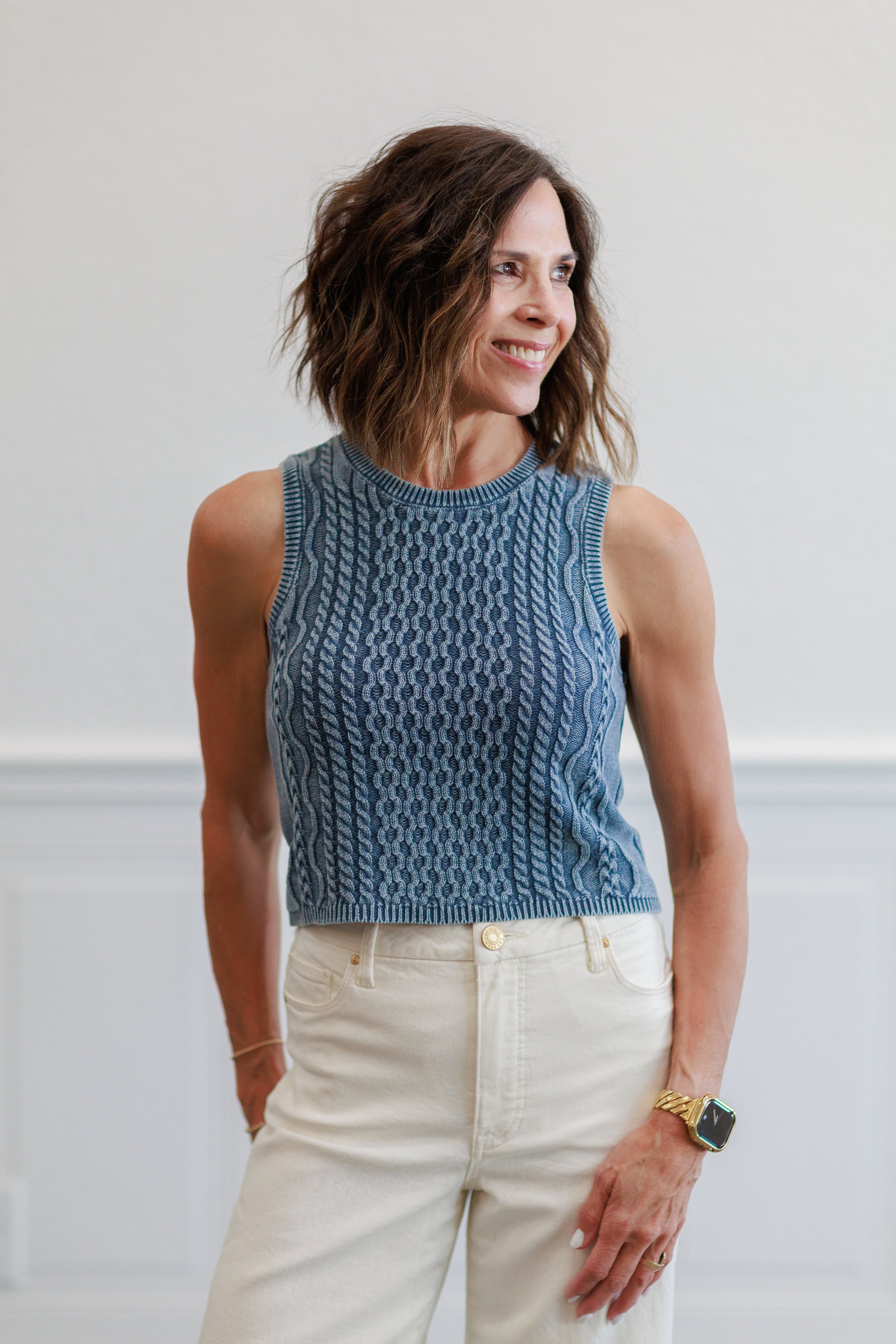 Cable Knit Crop Sweater Tank