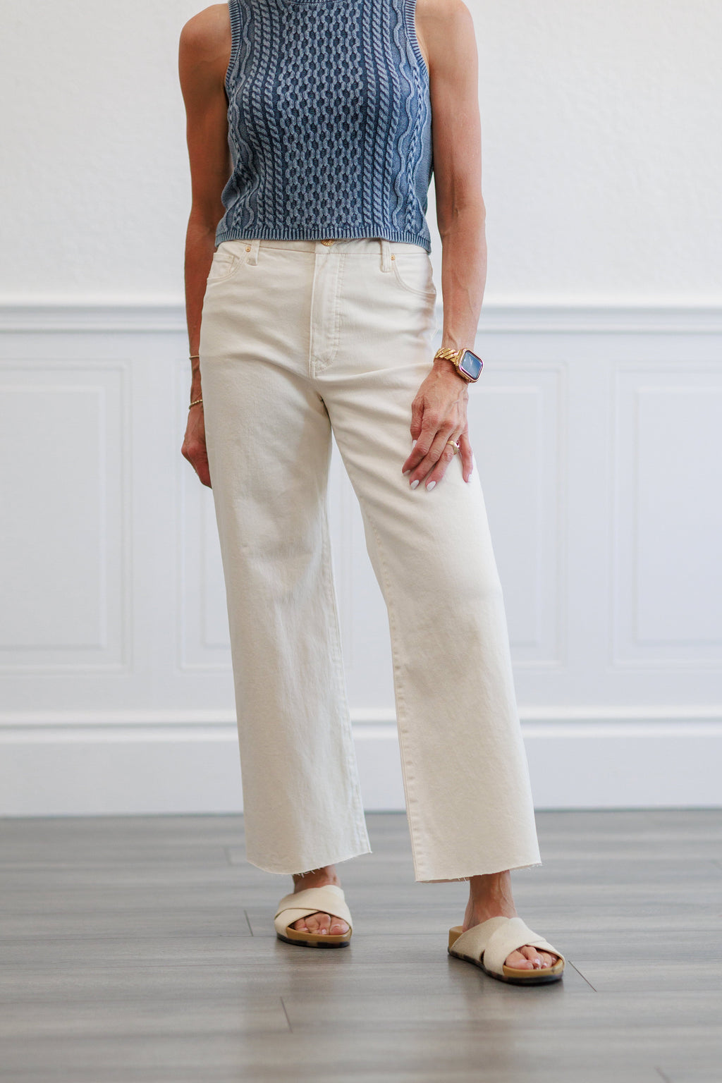 Meg High Rise Wide Leg in Ecru