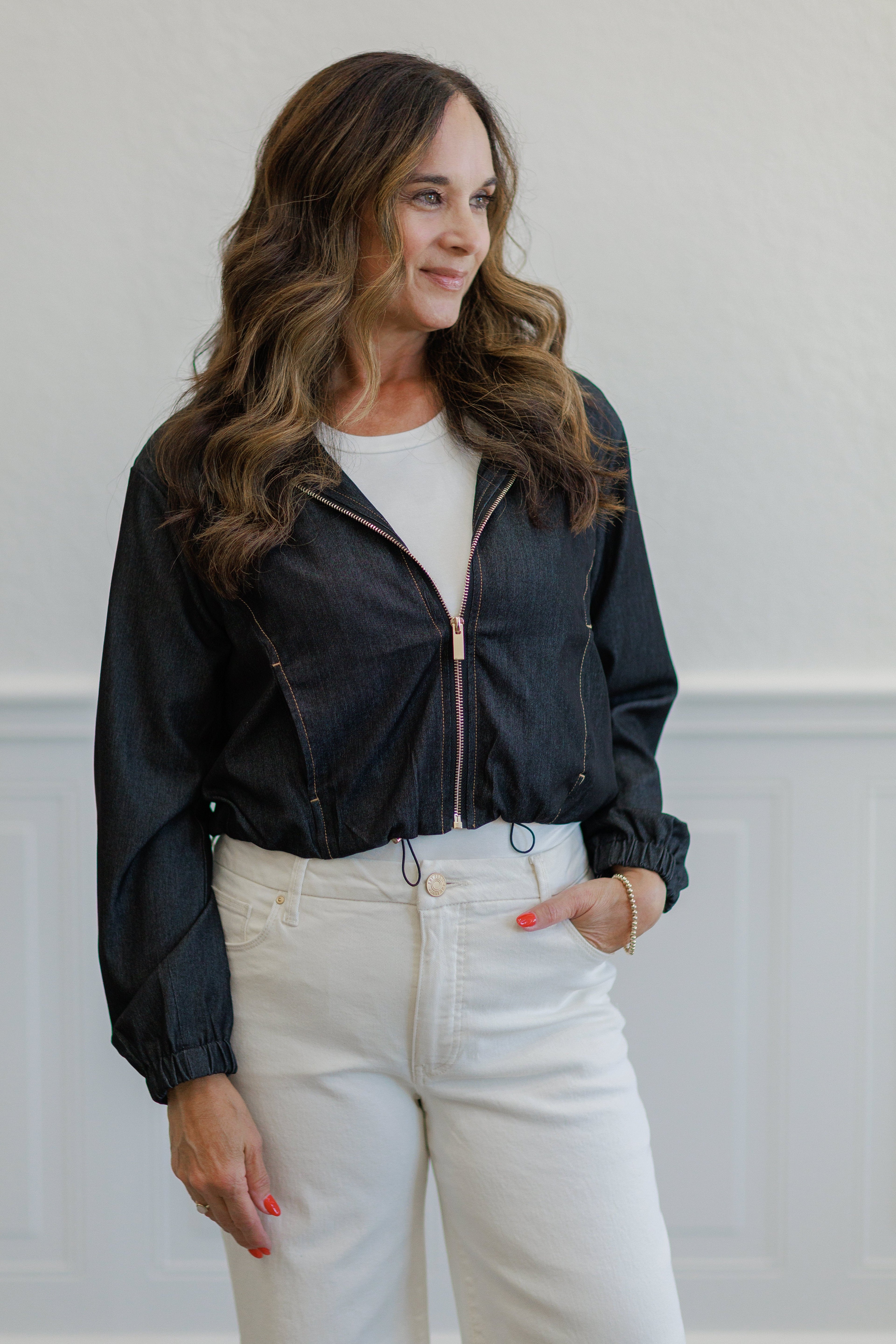 Black Zip Front Hooded Jacket