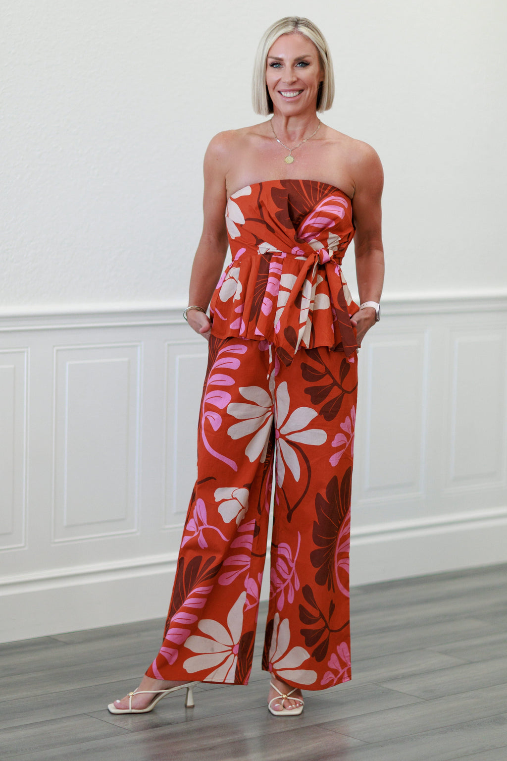 Botanical Strapless Top in Rust