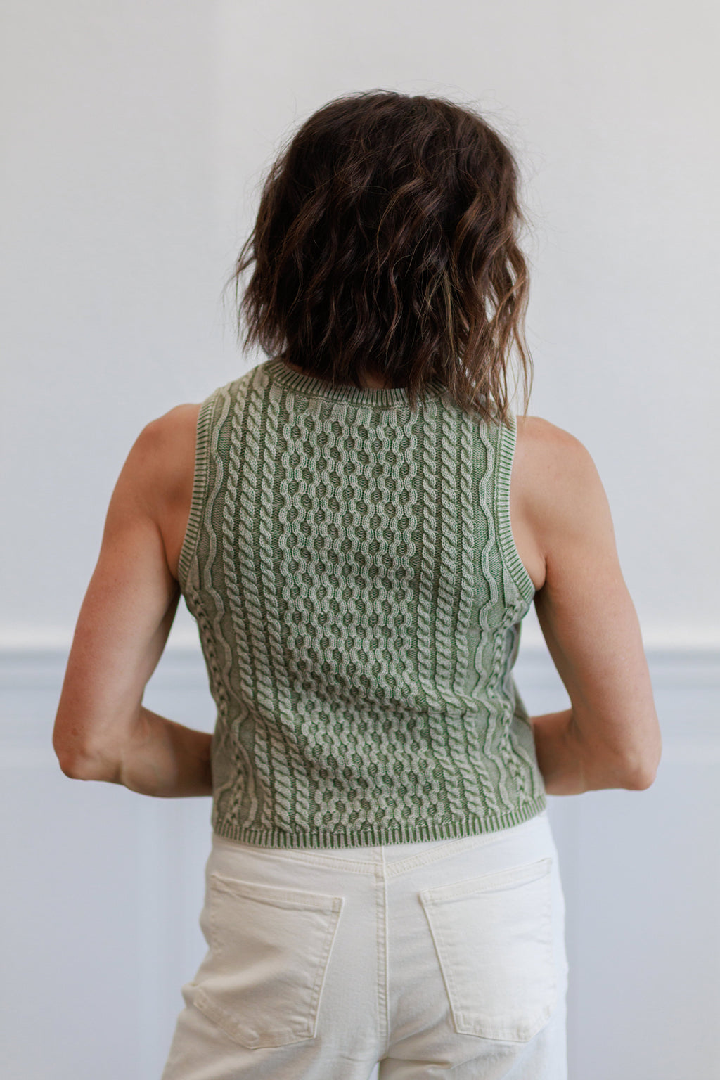 Cable Knit Crop Sweater Tank