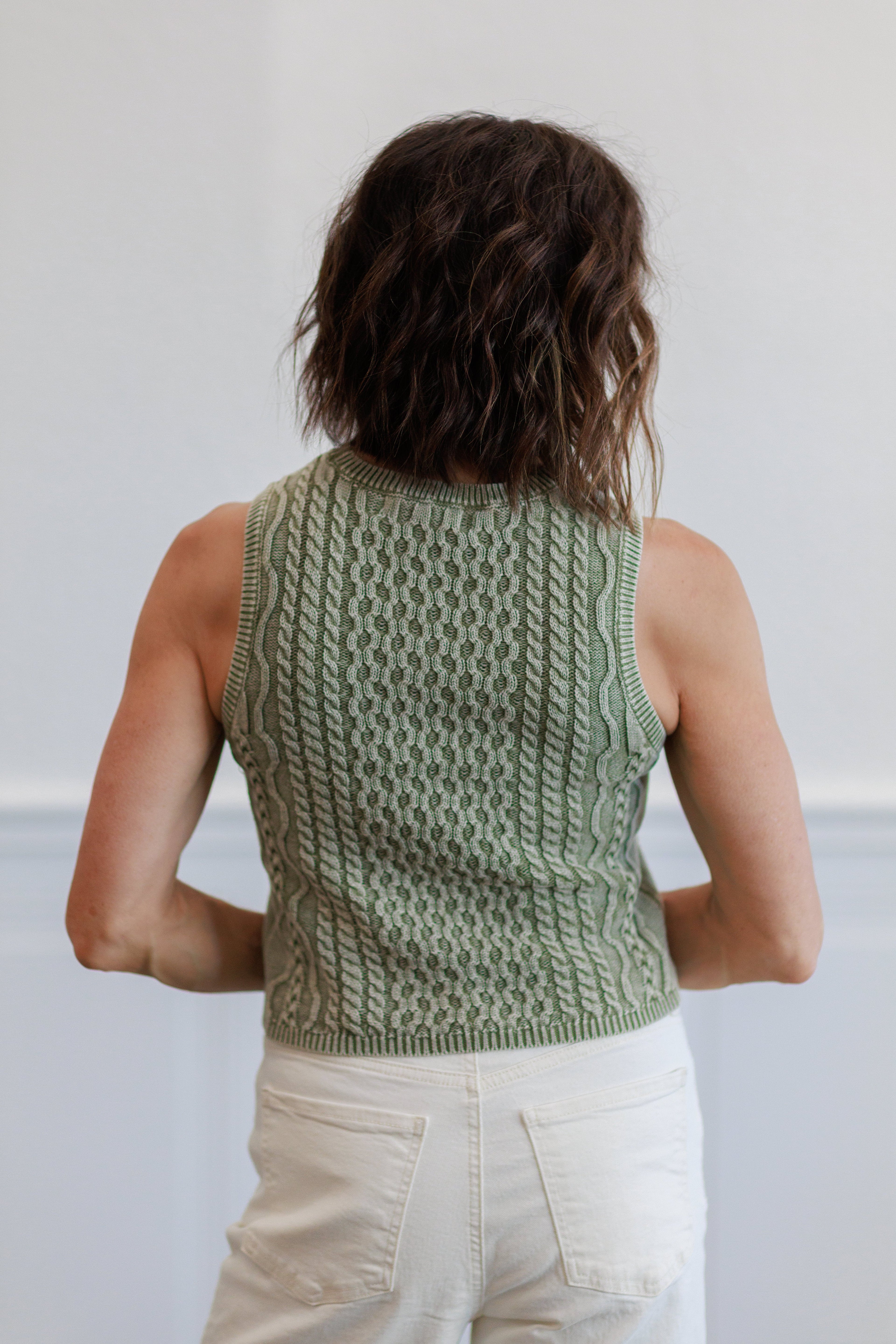 Cable Knit Crop Sweater Tank