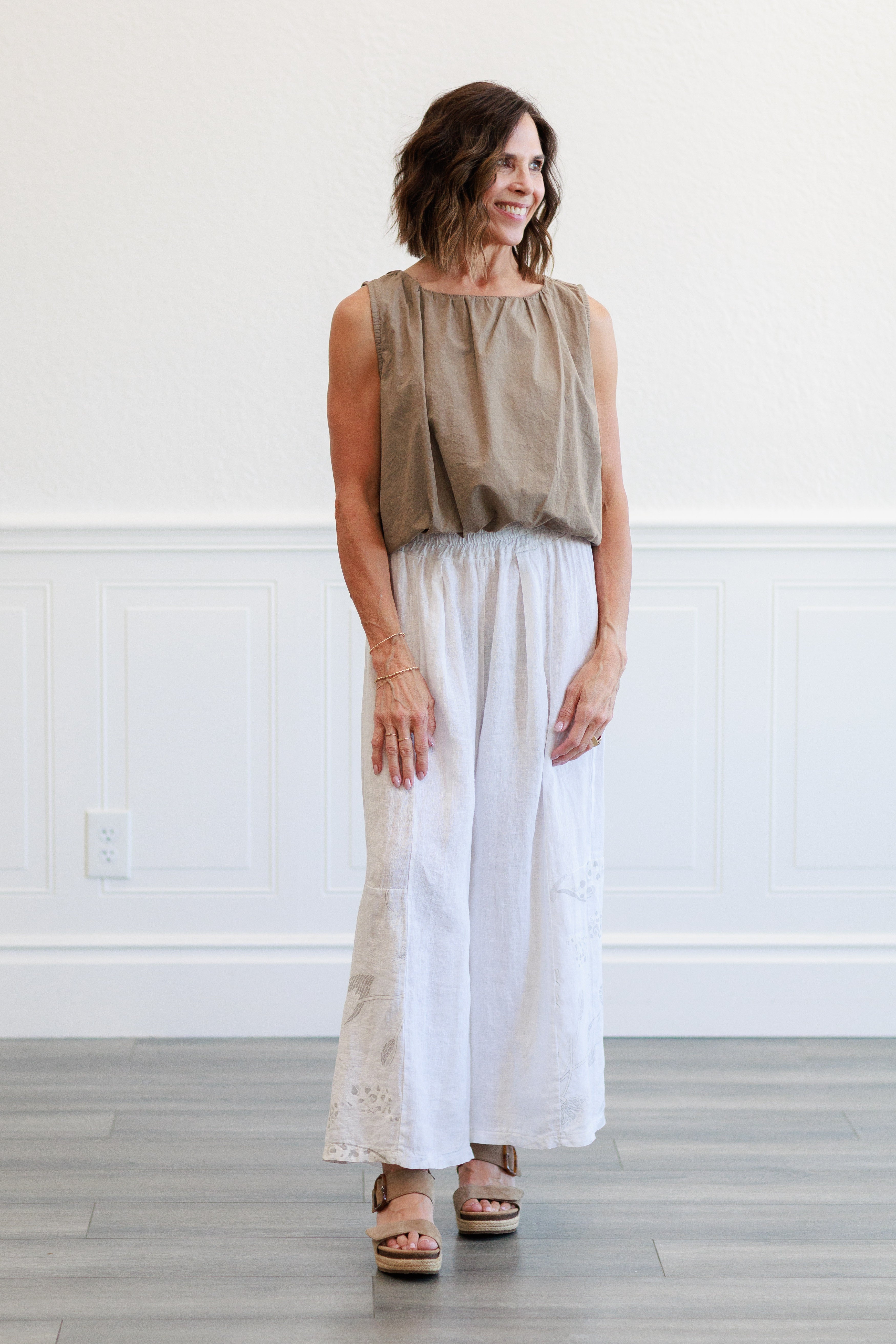 White Wide Leg Linen Pant in White