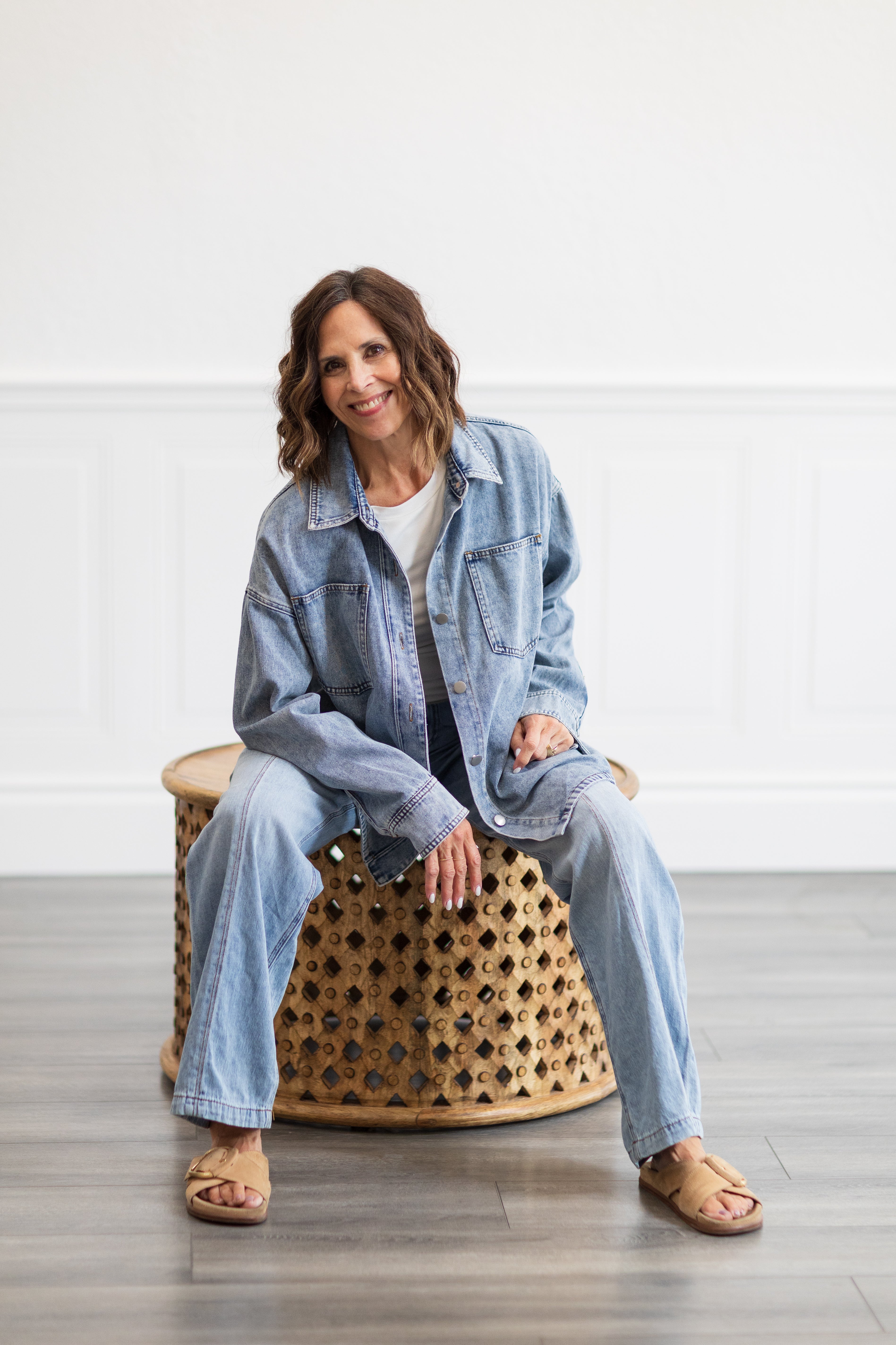 Washed Denim Relaxed Fit Shirt Top with Pocket