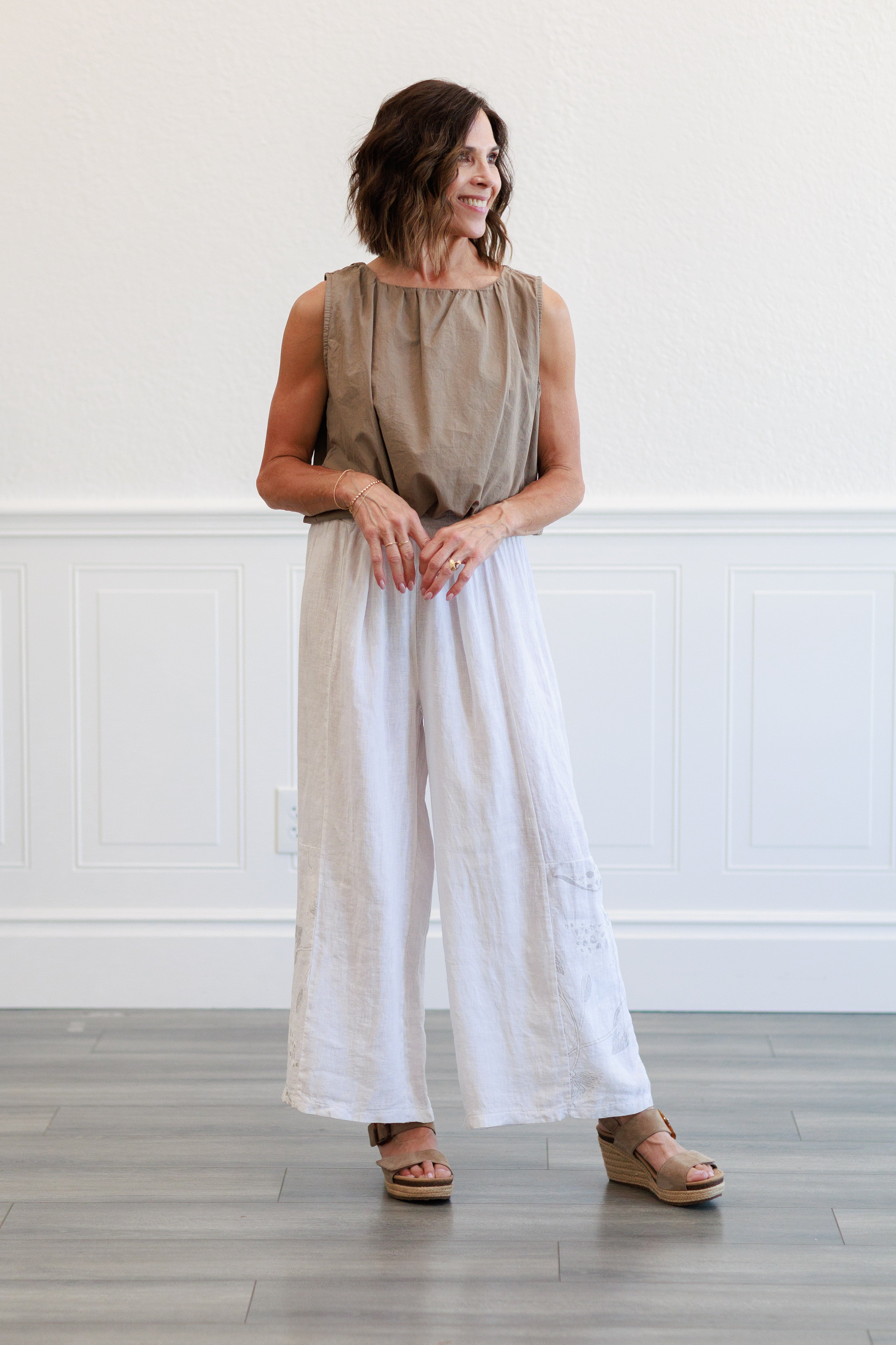 White Wide Leg Linen Pant in White