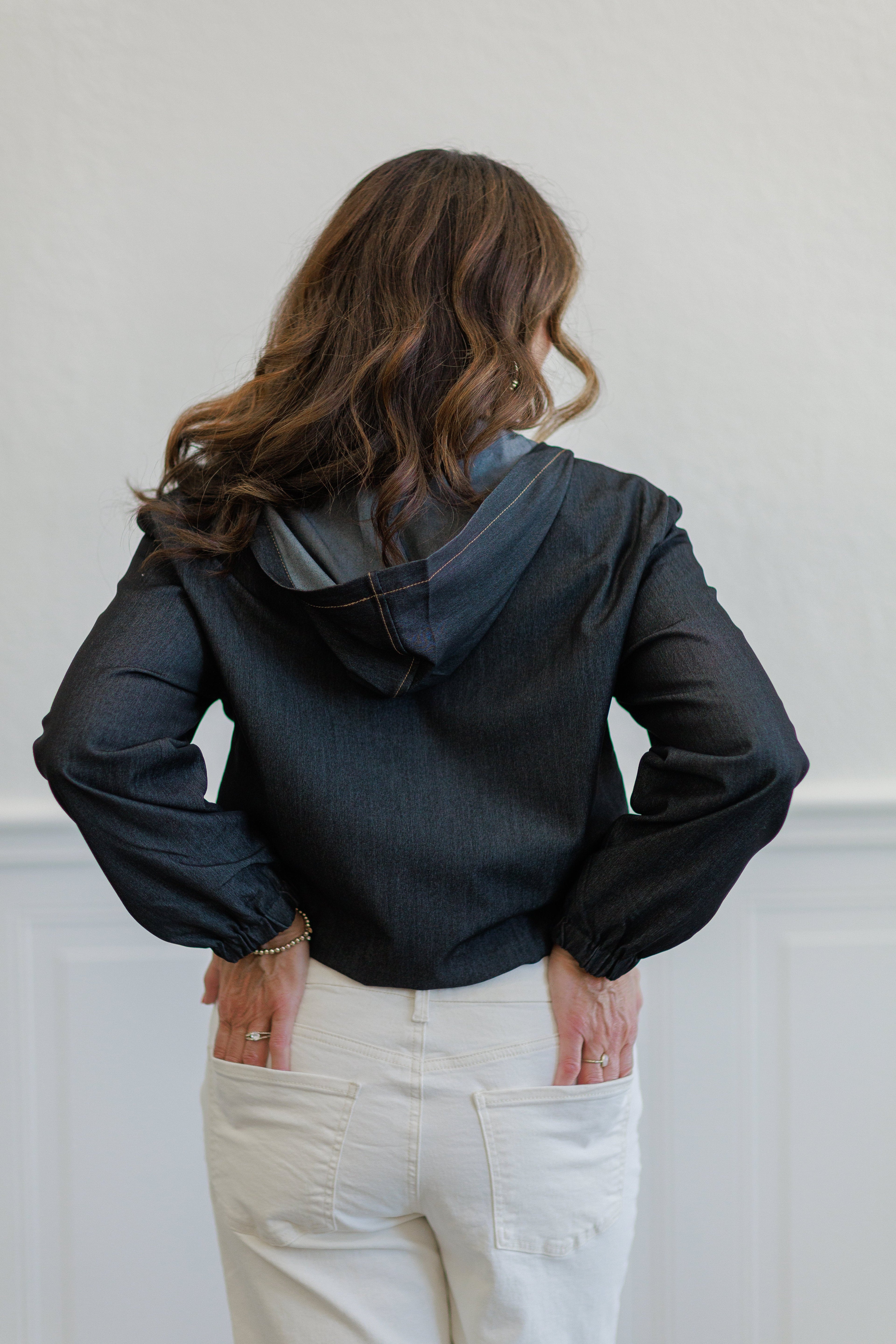 Black Zip Front Hooded Jacket