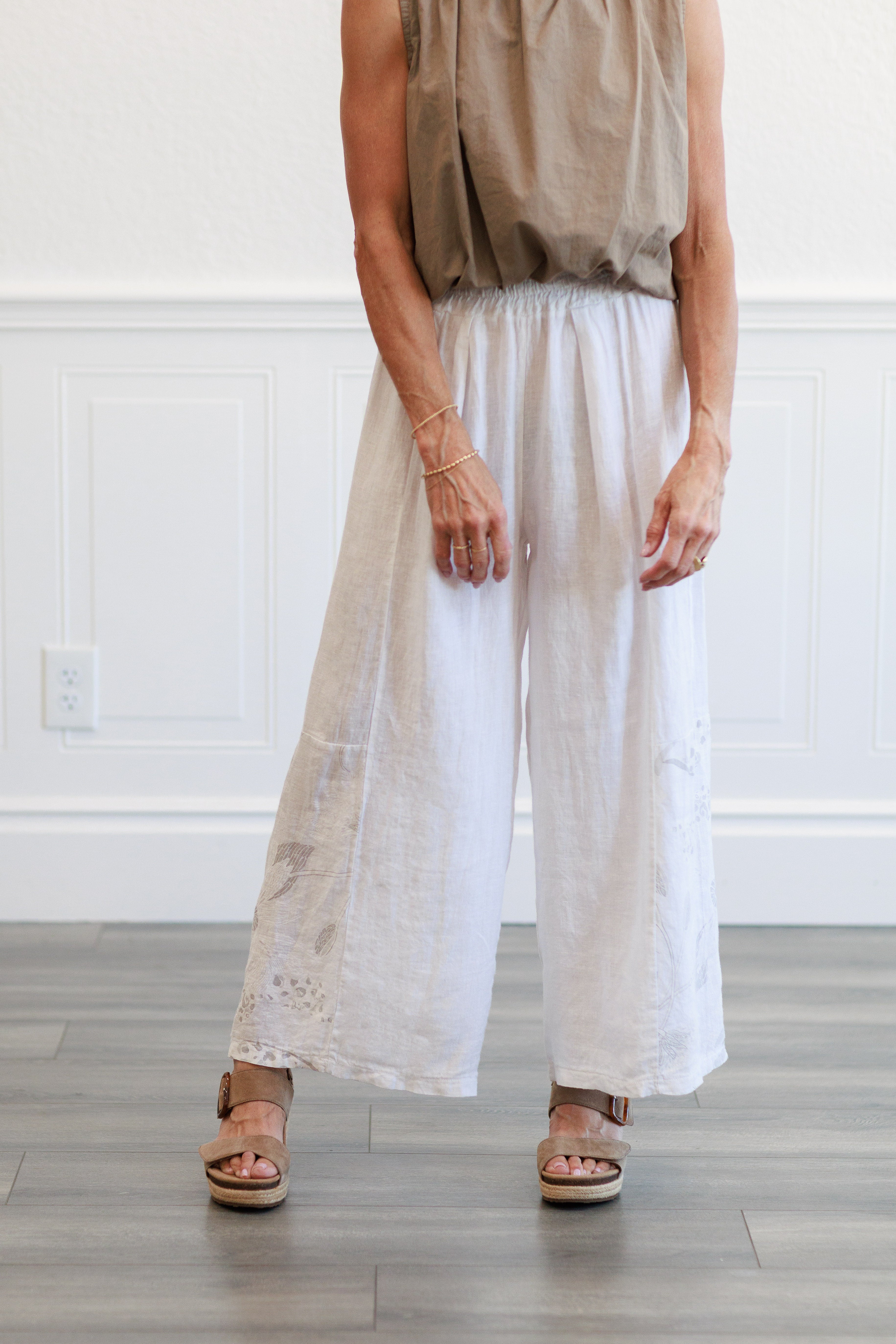 White Wide Leg Linen Pant in White