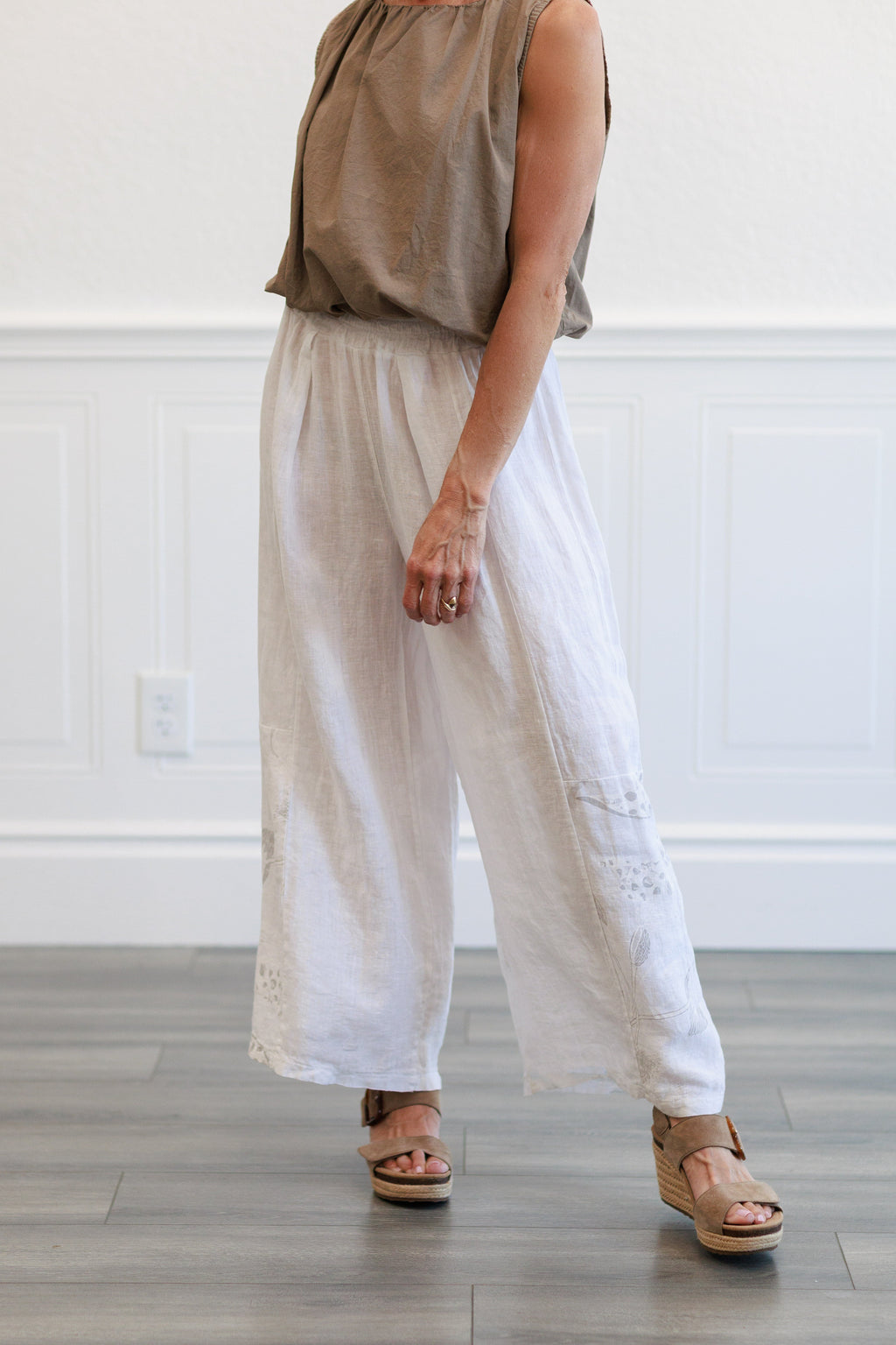 White Wide Leg Linen Pant in White