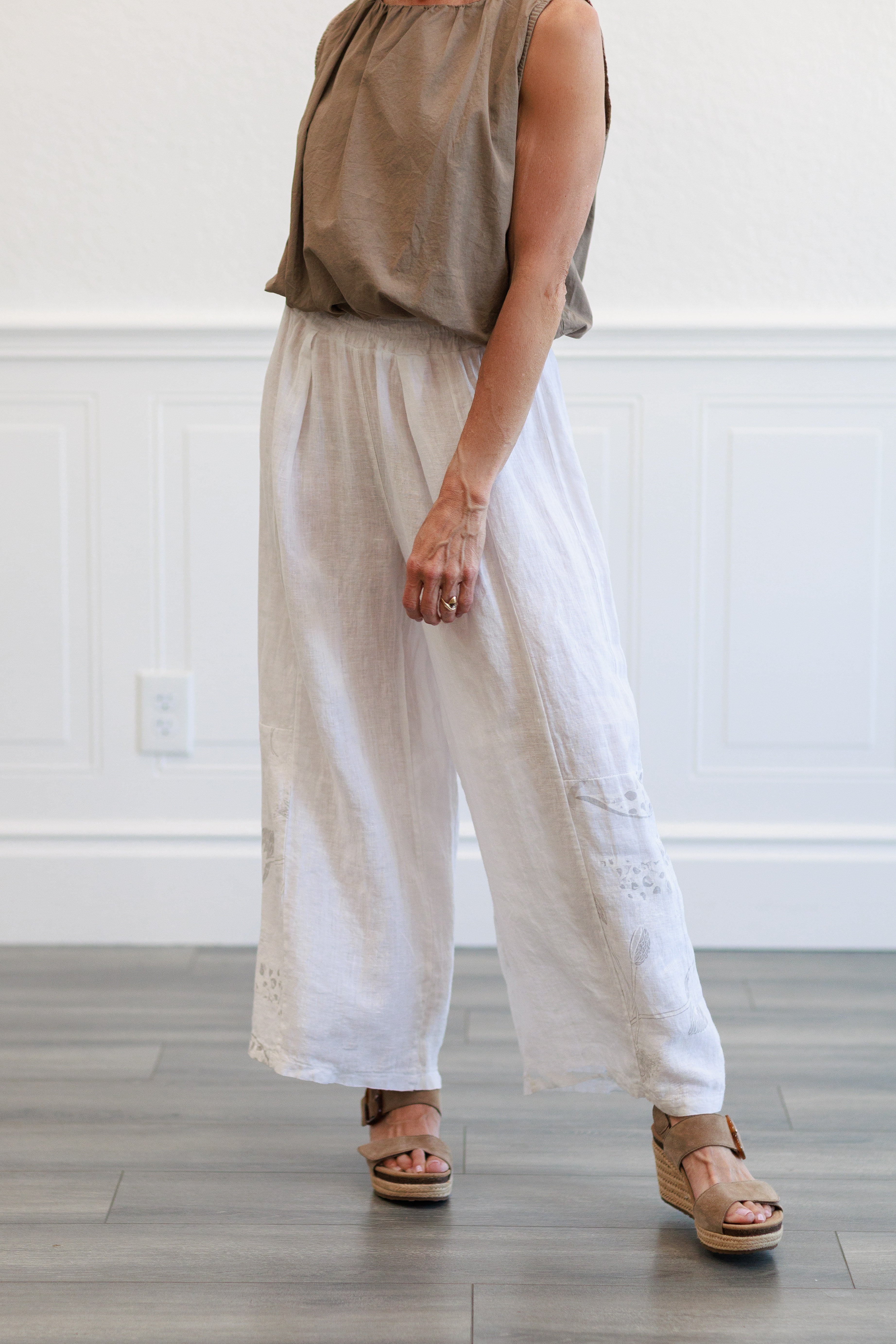 White Wide Leg Linen Pant in White
