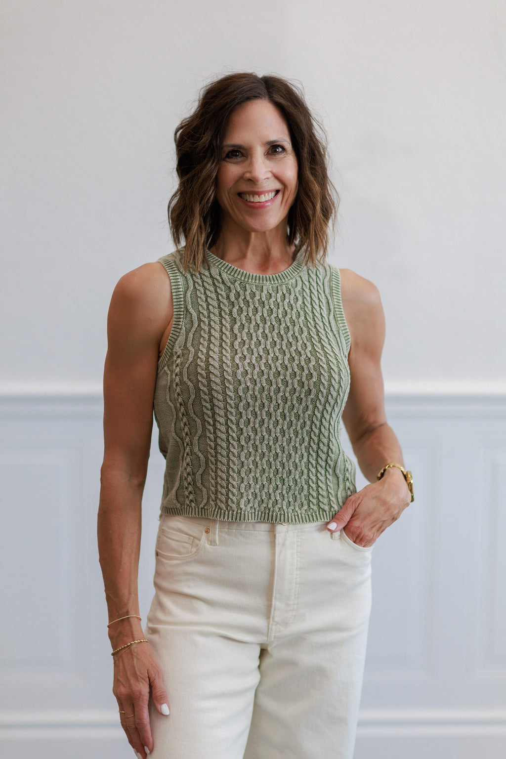 Cable Knit Crop Sweater Tank